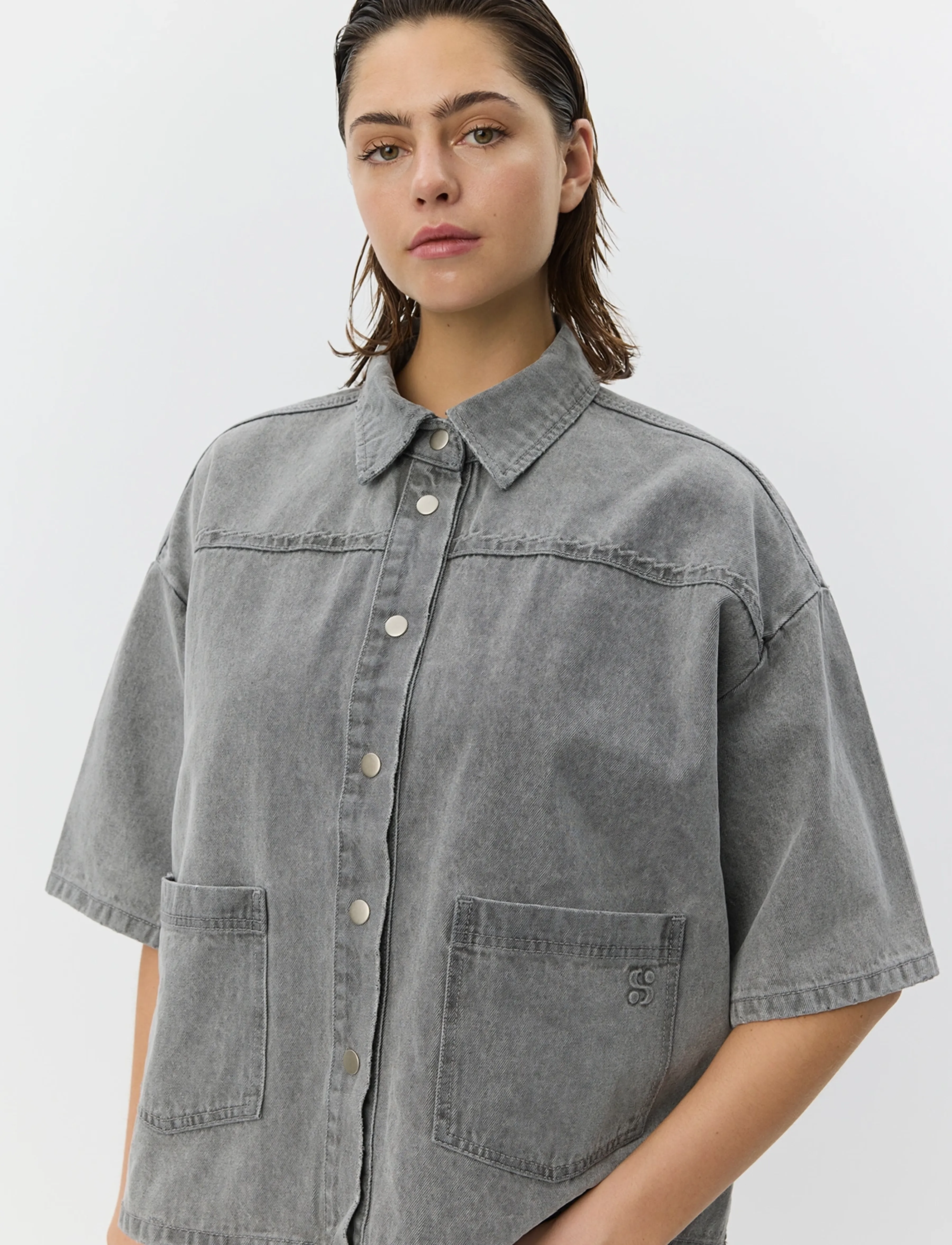 Sofie Schnoor - MELISSASW DENIM LOOSE FIT OVERSHIRT - denimskjorter - stone grey - 5