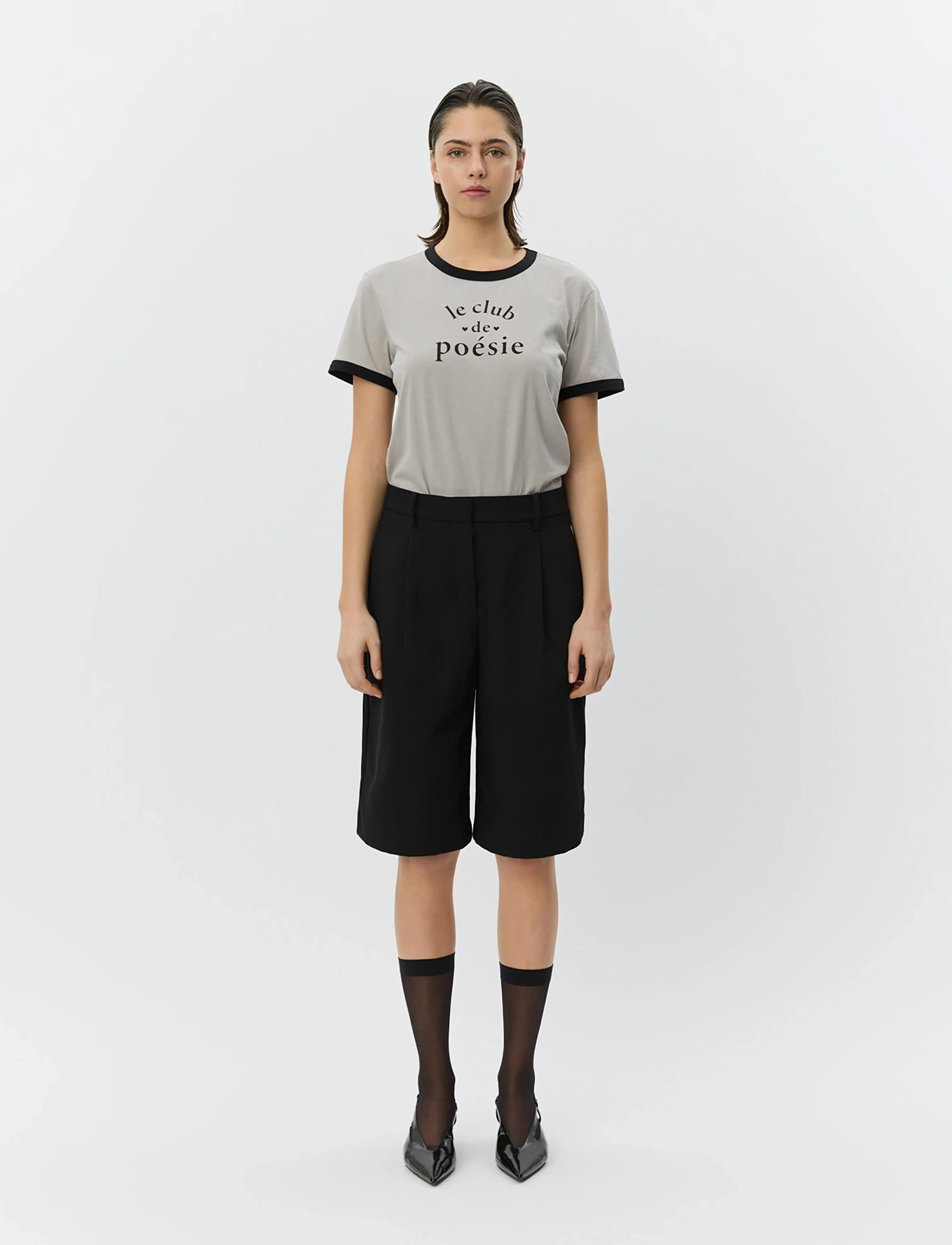 Sofie Schnoor MAGGIESW CONTRAST TRIM T-SHIRT - T-shirts & Toppar - DARK GREY / grey