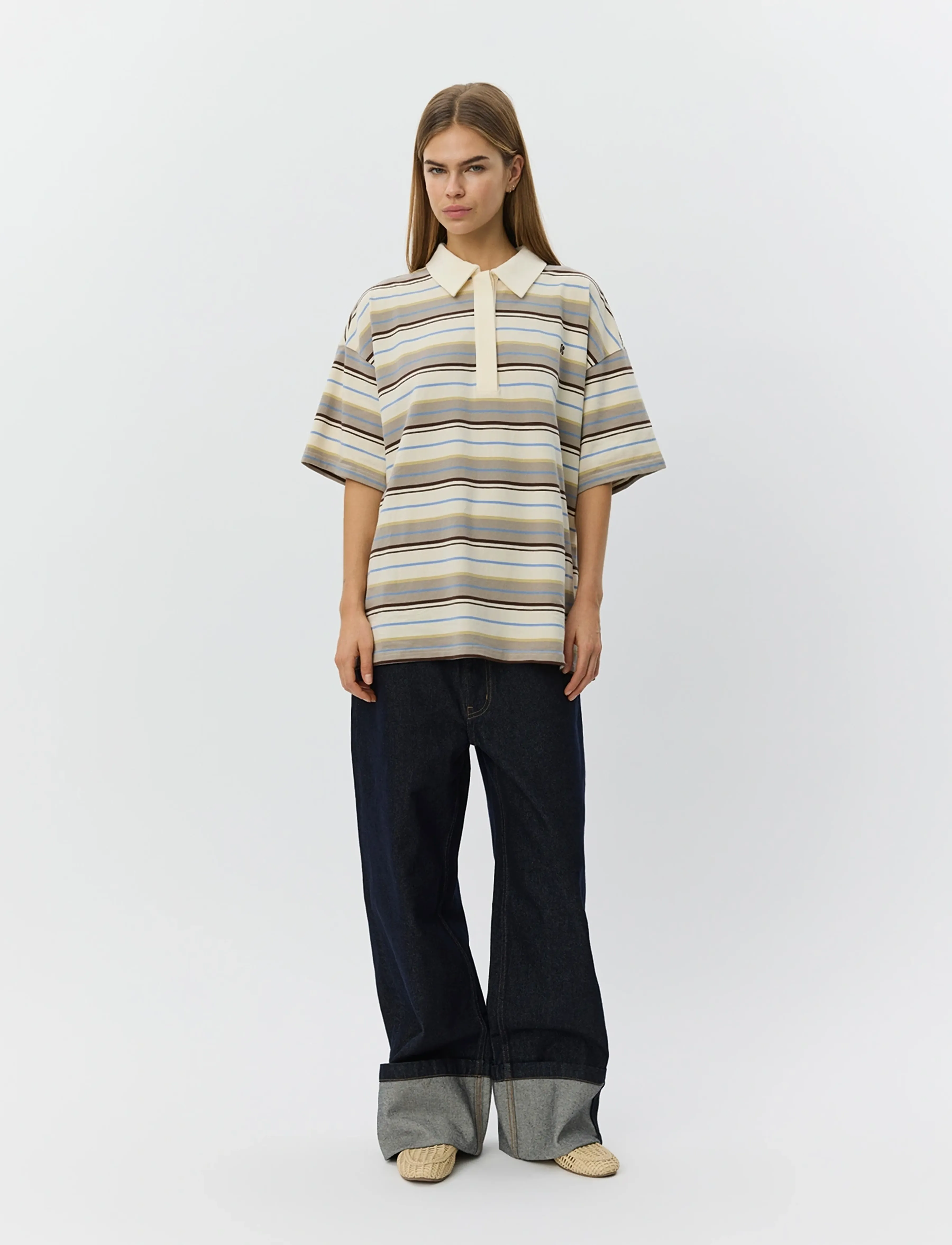 Sofie Schnoor PILSW OVERSIZE STRIPED POLO SHIRT - T-särgid ja alussärgid - OFF WHITE STRIPED / multi