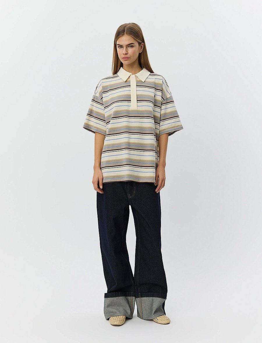 Sofie Schnoor - PILSW OVERSIZE STRIPED POLO SHIRT - t-paidat - off white striped - 0