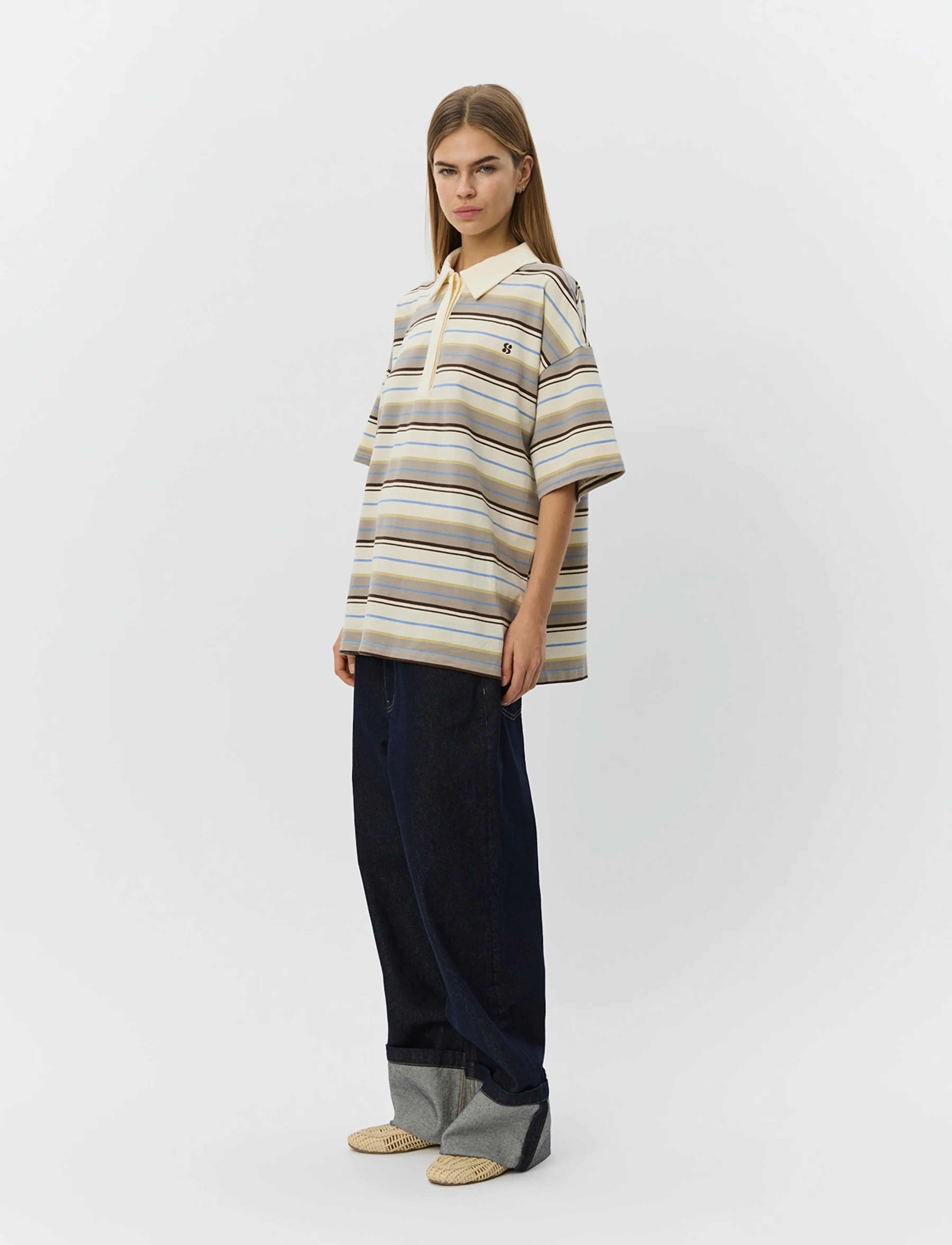 Sofie Schnoor - PILSW OVERSIZE STRIPED POLO SHIRT - t-shirts - off white striped - 3