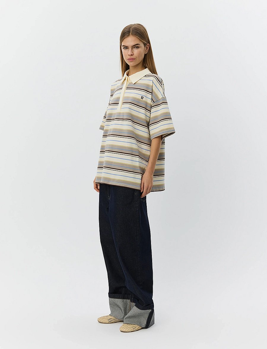 Sofie Schnoor - PILSW OVERSIZE STRIPED POLO SHIRT - t-paidat - off white striped - 3