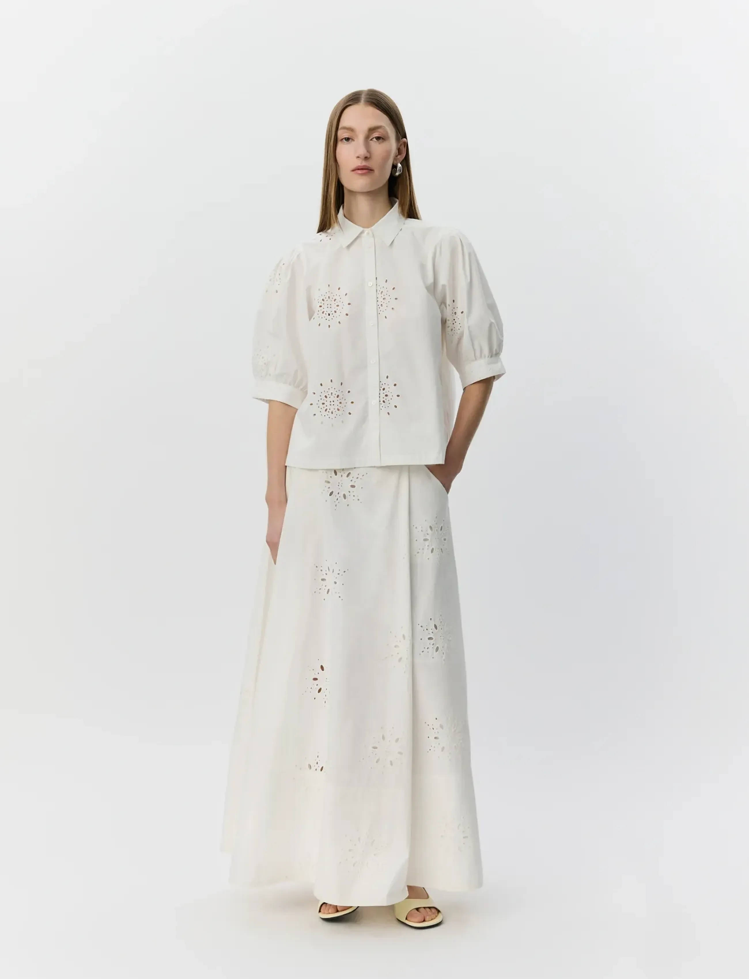 Sofie Schnoor Alessiasw Broderie Anglaise Shirt, Kvinder, Broderie Anglaise Bluse, Hvid, Str: 40