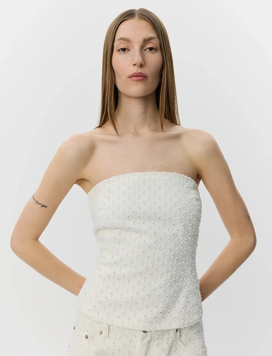 Sofie Schnoor - AVASW CORSET DENIM TOP - crop tops - off white - 0