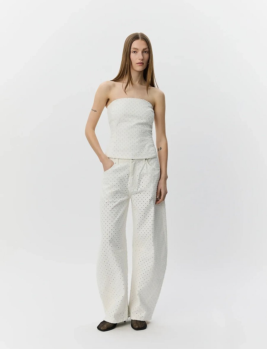 Sofie Schnoor - AVASW CORSET DENIM TOP - crop tops - off white - 3
