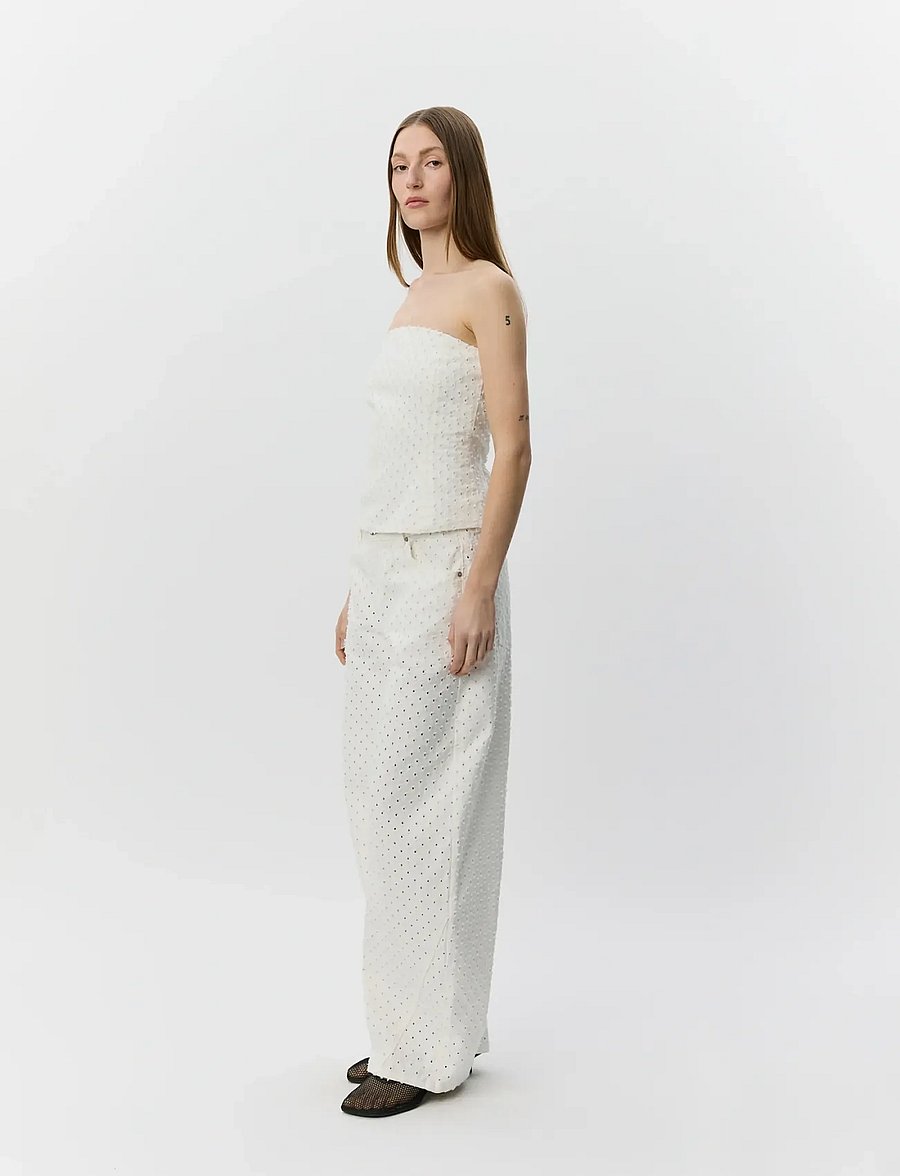 Sofie Schnoor - AVASW CORSET DENIM TOP - crop tops - off white - 4