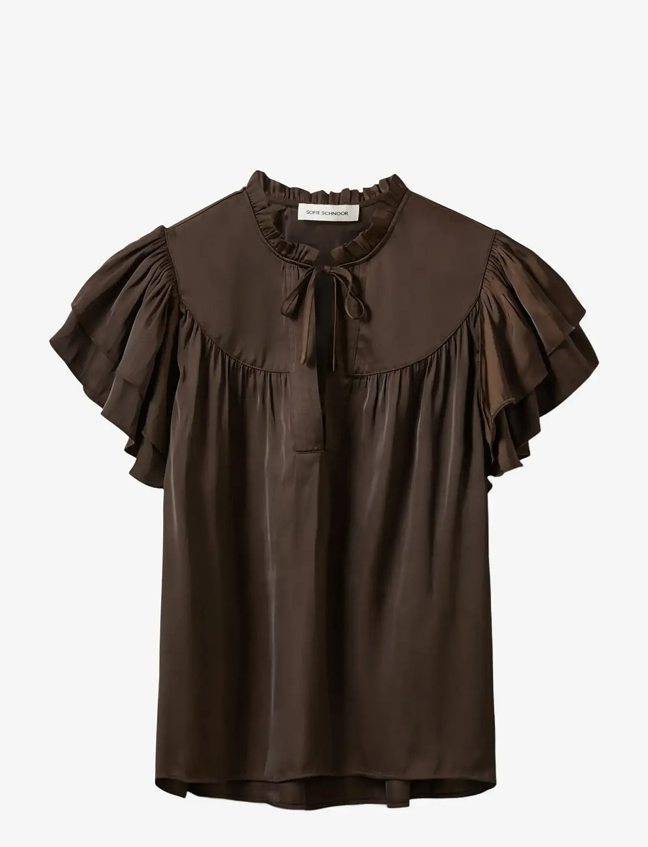 Sofie Schnoor - LALILASW FRILL TOP - short-sleeved blouses - intense brown - 1