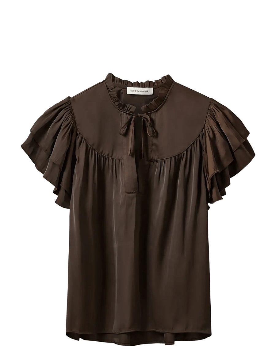 Sofie Schnoor - LALILASW FRILL TOP - lühikeste varrukatega pluusid - intense brown - 1