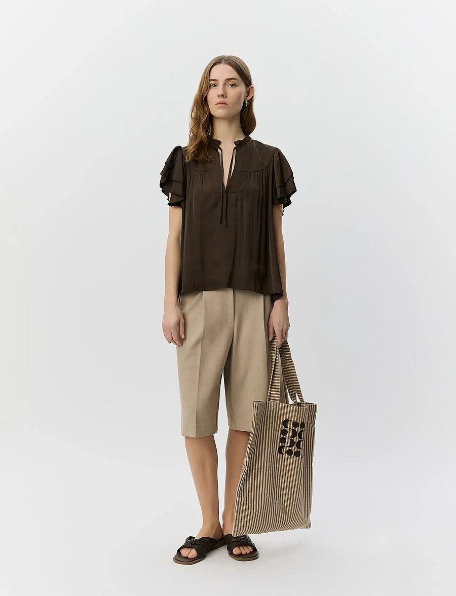 Sofie Schnoor - LALILASW FRILL TOP - lühikeste varrukatega pluusid - intense brown - 0