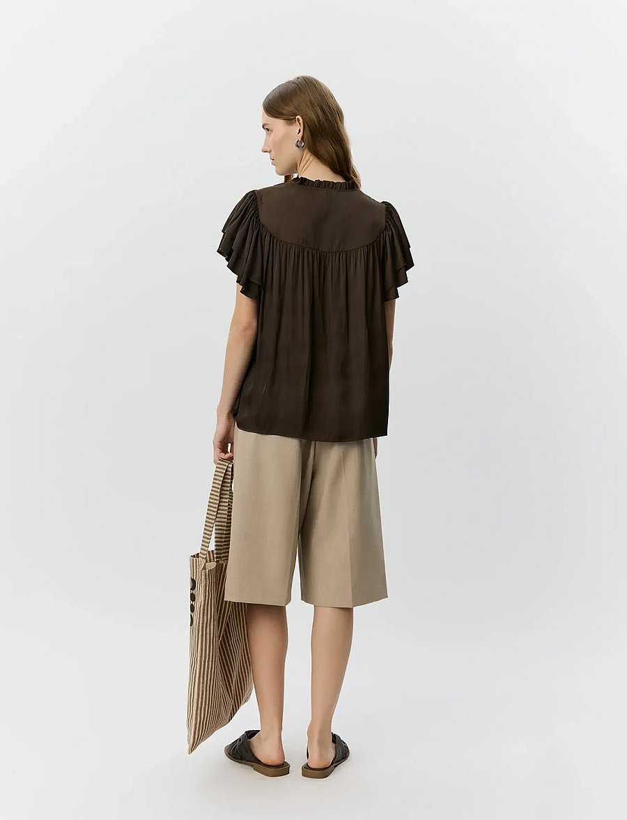 Sofie Schnoor - LALILASW FRILL TOP - lühikeste varrukatega pluusid - intense brown - 4