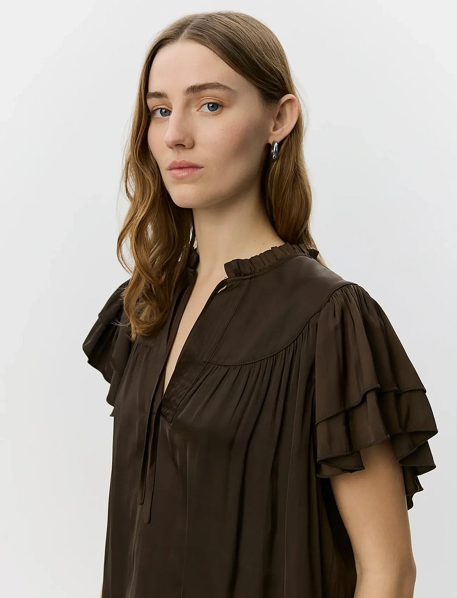 Sofie Schnoor - LALILASW FRILL TOP - lühikeste varrukatega pluusid - intense brown - 5