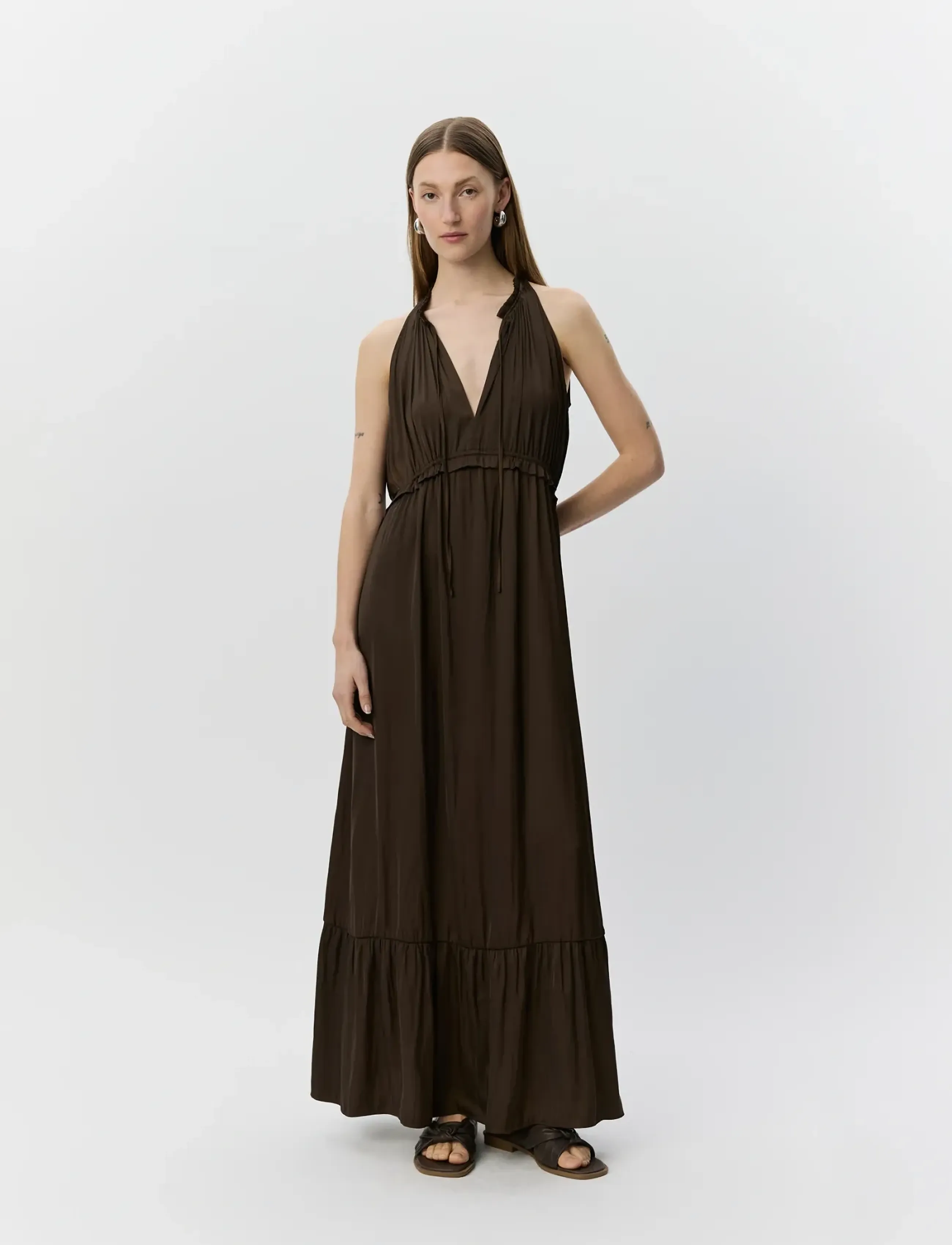 Sofie Schnoor MELSW HALTER NECK MAXI DRESS - Dresses - INTENSE BROWN / brown