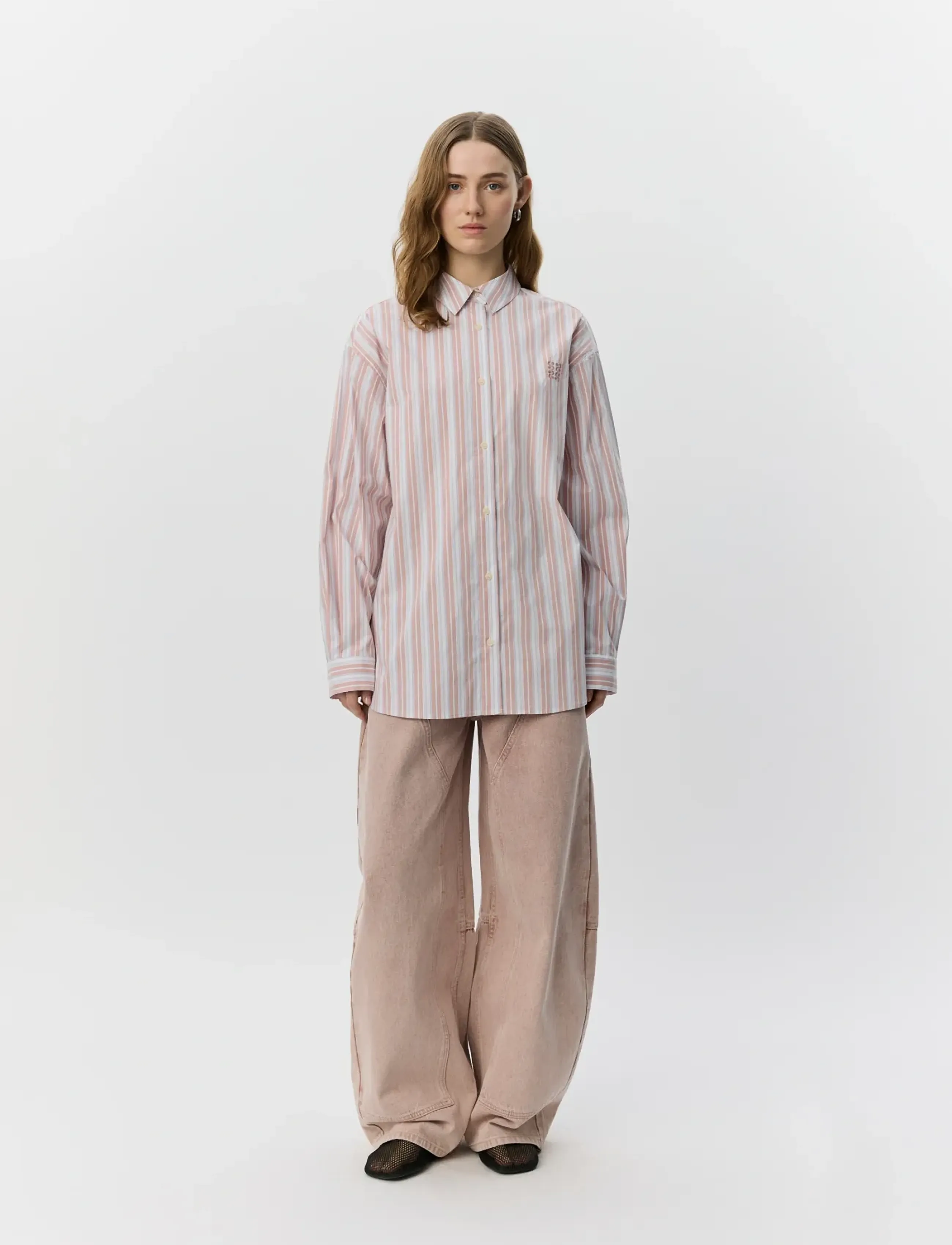 Sofie Schnoor Mercysw Oversized Shirt, Kvinder, Oversize Stribet Skjorte, Pink, Str: 40