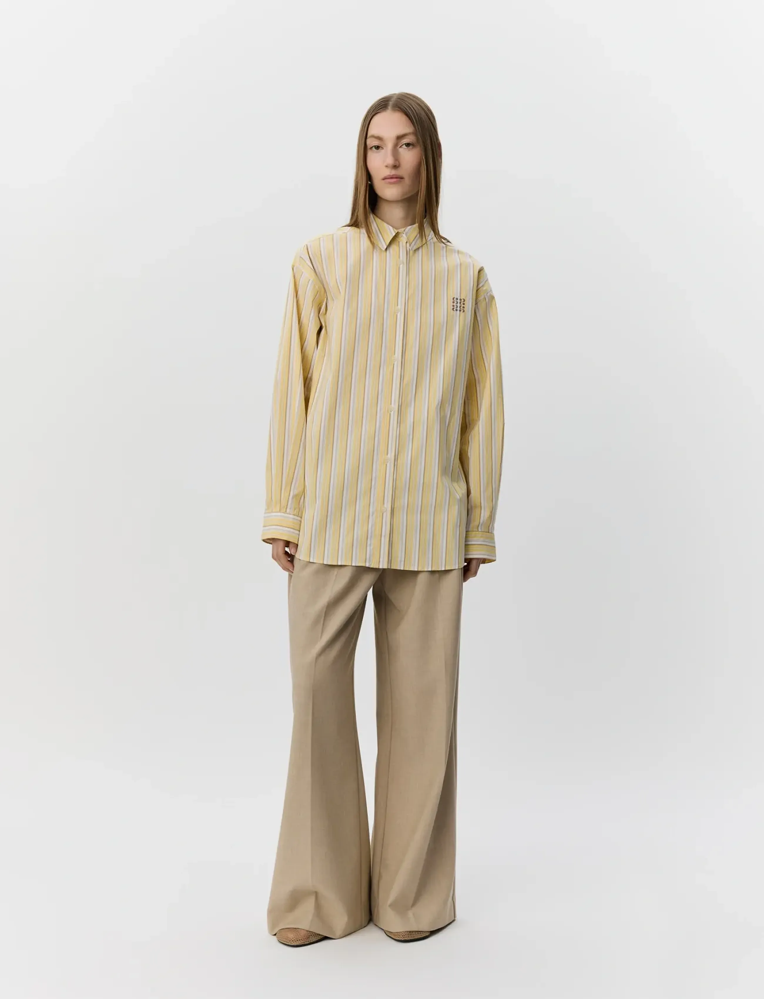 Sofie Schnoor Mercysw Oversized Shirt, Kvinder, Oversize Stribet Skjorte, Gul, Str: 38