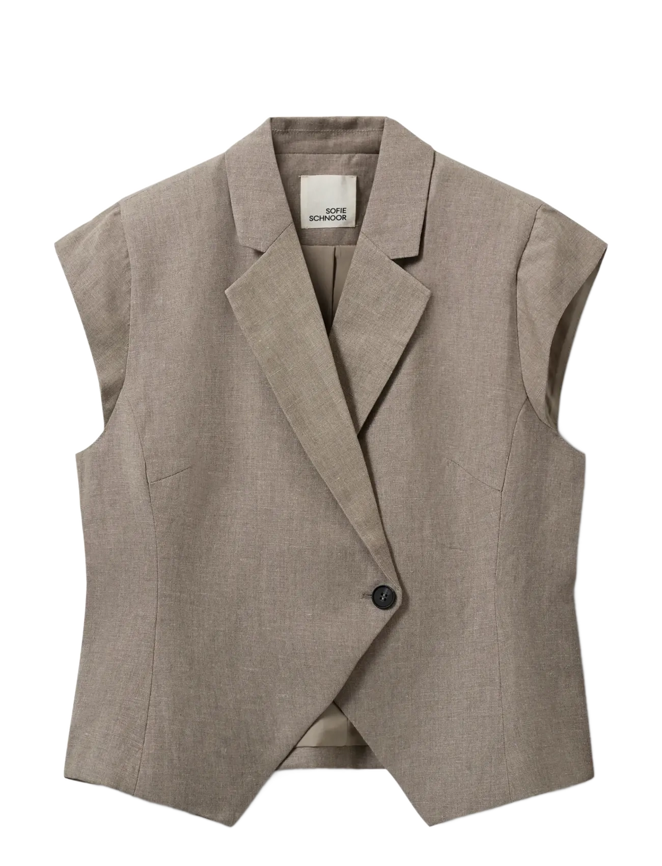 Sofie Schnoor MAJSESW LINEN MIX CAP SLEEVE BLAZER - Transitional Layering - DARK SAND / beige