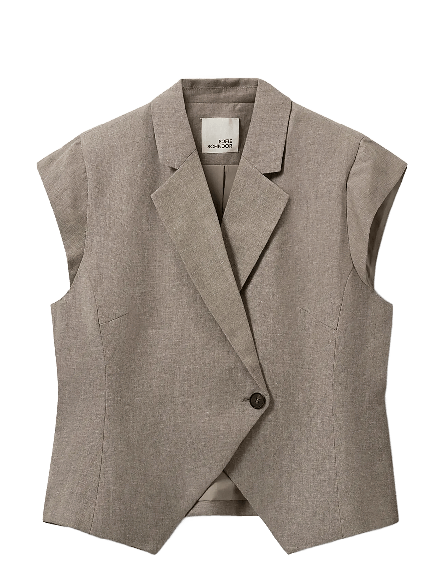 Sofie Schnoor - MAJSESW LINEN MIX CAP SLEEVE BLAZER - pukuliivit - dark sand - 1