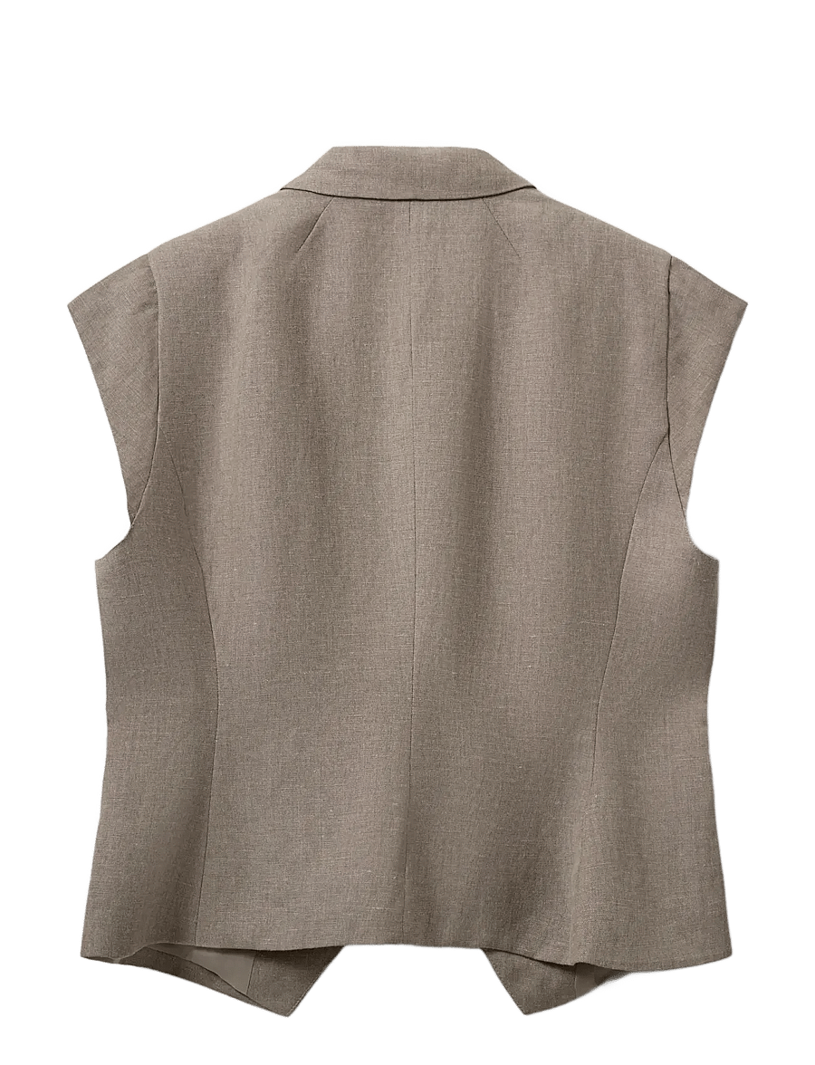 Sofie Schnoor - MAJSESW LINEN MIX CAP SLEEVE BLAZER - pukuliivit - dark sand - 2