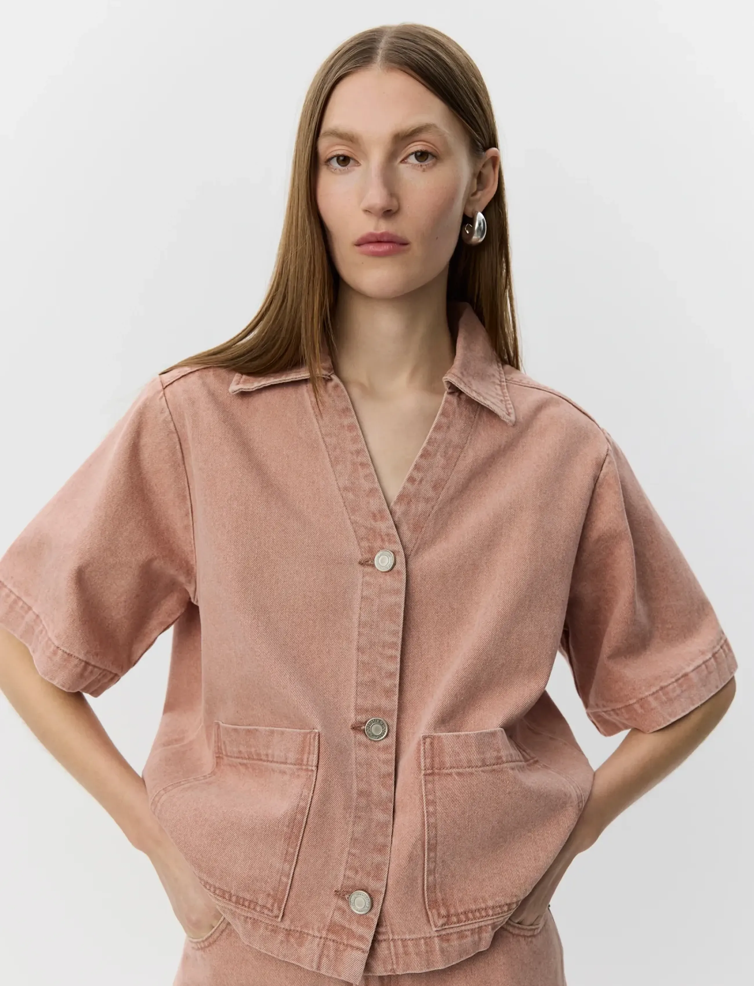 Sofie Schnoor Manjasw Short Sleeve Denim Shirt, 42, Shirts, Rosa - Short-sleeved, Frauen