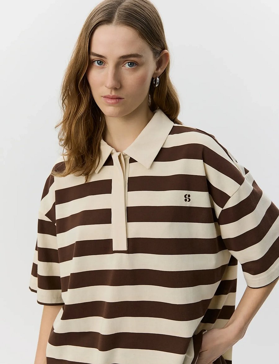 Sofie Schnoor - PILSW OVERSIZE STRIPED POLO SHIRT - poloshirts - off white striped - 5