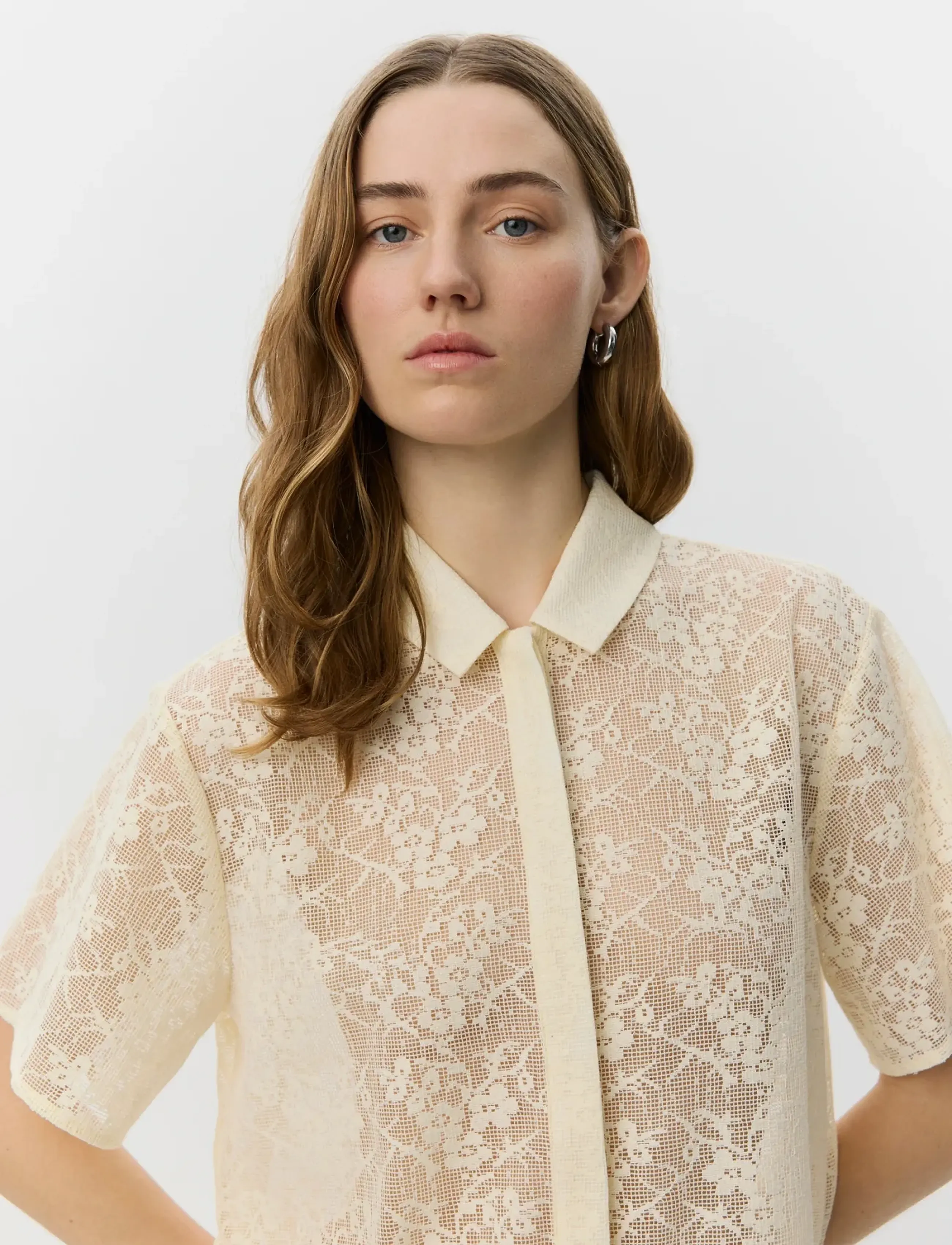 Sofie Schnoor Carmelasw Crochet Lace Shirt, 40, Shirts, Creme - Short-sleeved, Frauen