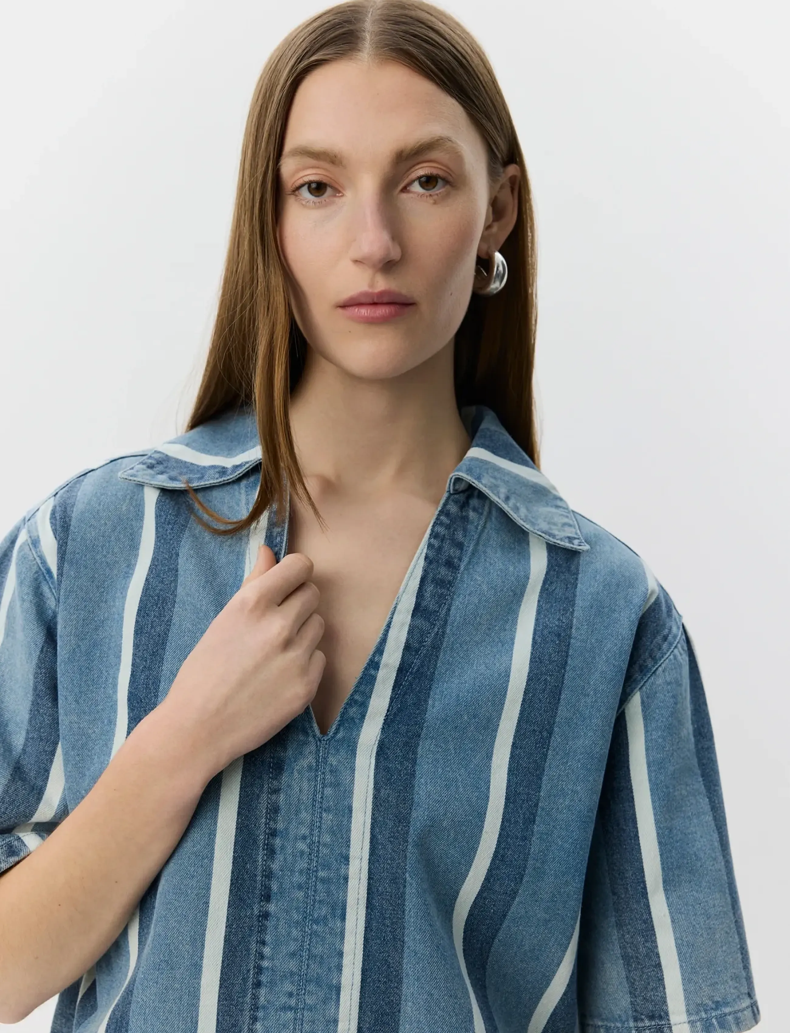 Sofie Schnoor Makisw Striped Denim Shirt, 40, Shirts, Blau - Short-sleeved, Frauen