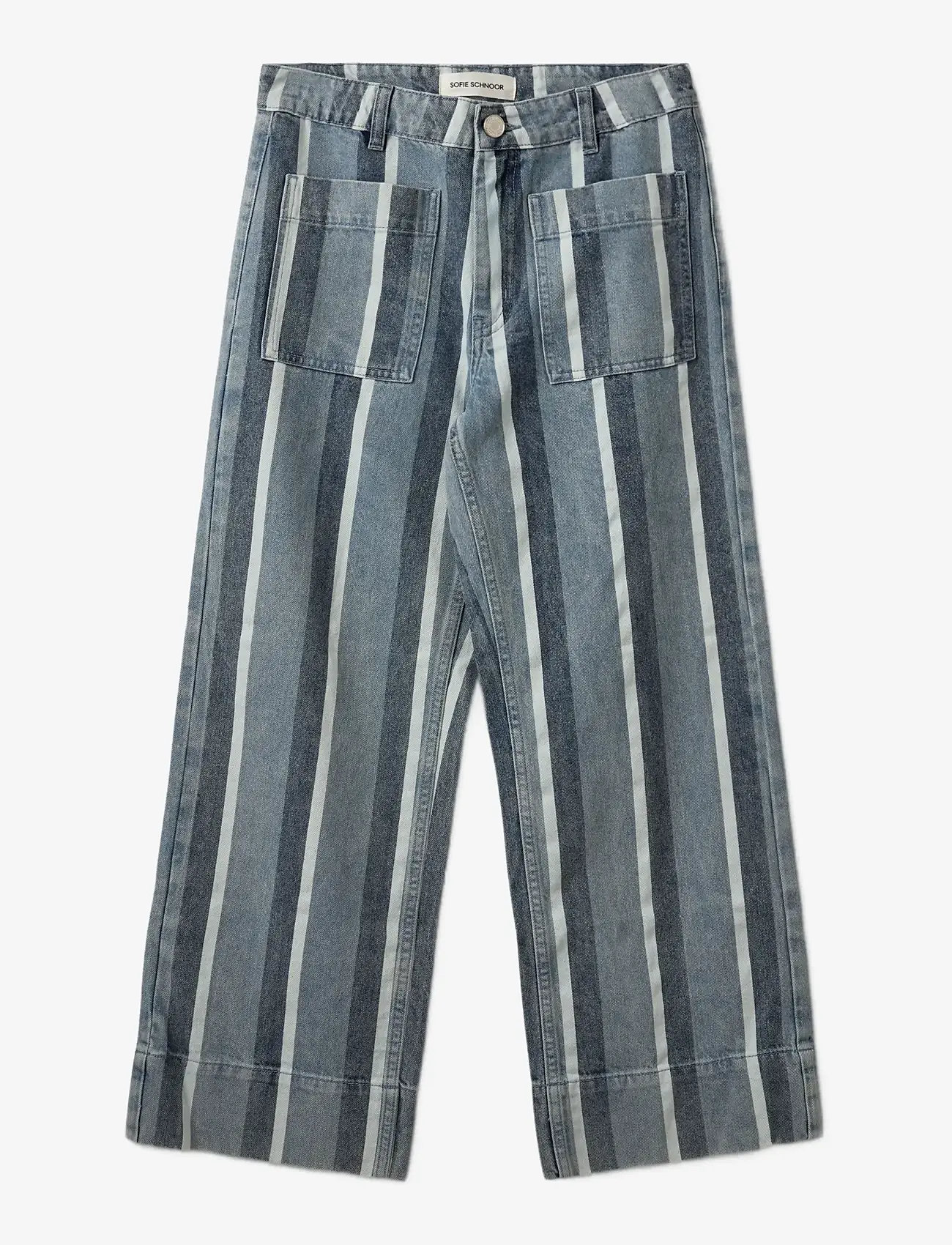 Sofie Schnoor - TOULOUSESW STRIPED CROPPED JEANS - brede jeans - blue&white denim stripe - 1