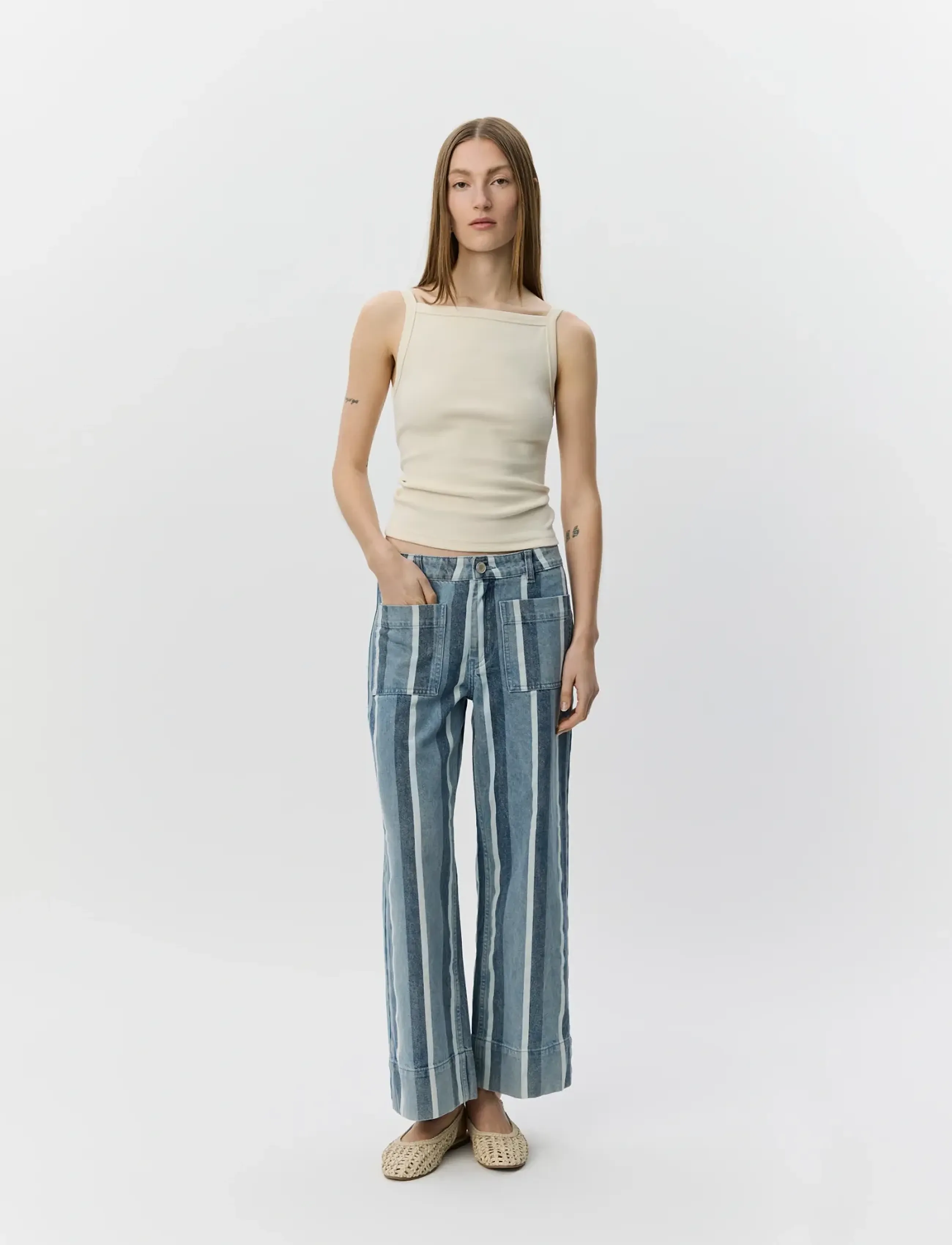 Sofie Schnoor TOULOUSESW STRIPED CROPPED JEANS - Transitional Layering - BLUE&WHITE DENIM STRIPE / blue