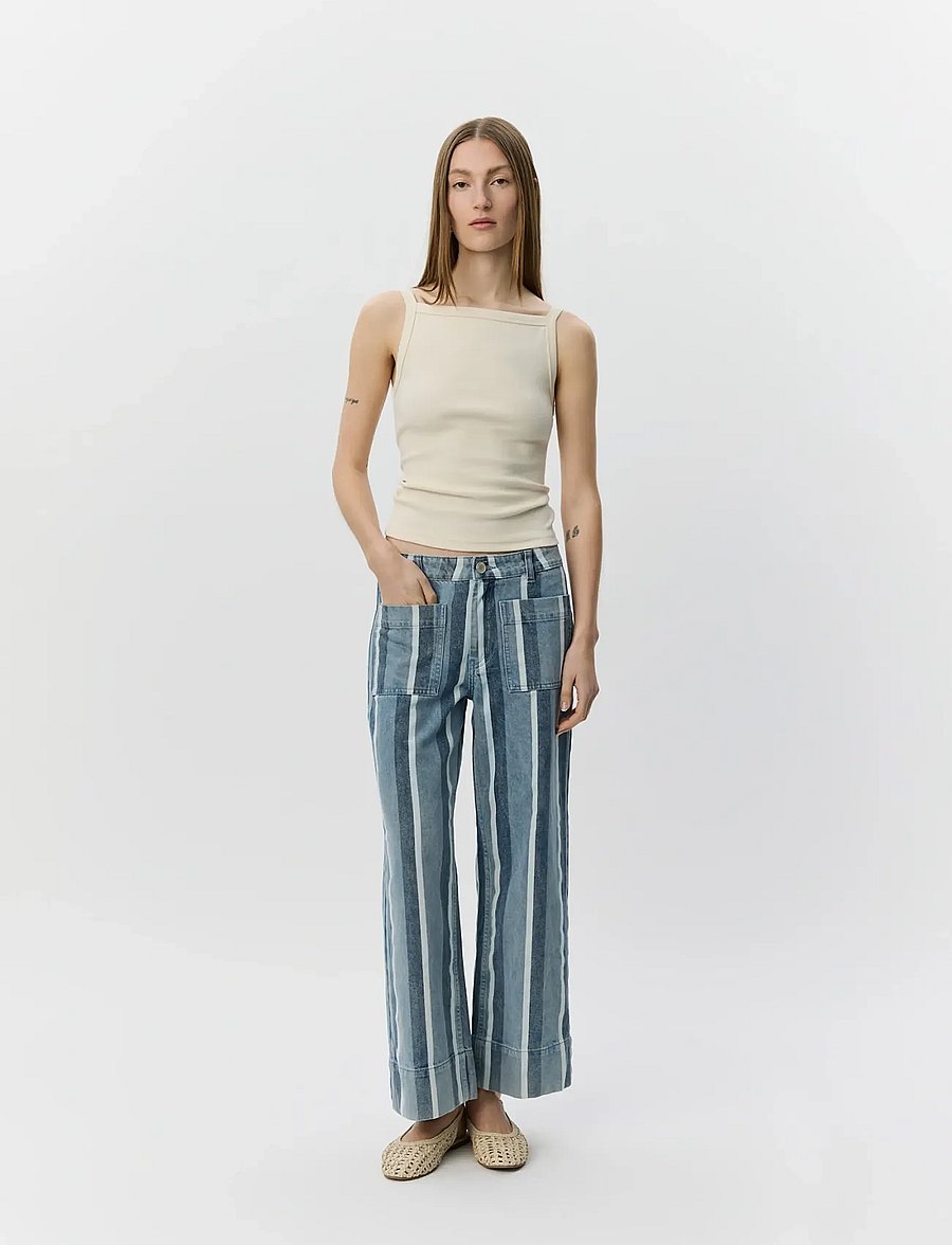 Sofie Schnoor - TOULOUSESW STRIPED CROPPED JEANS - vida jeans - blue&white denim stripe - 0