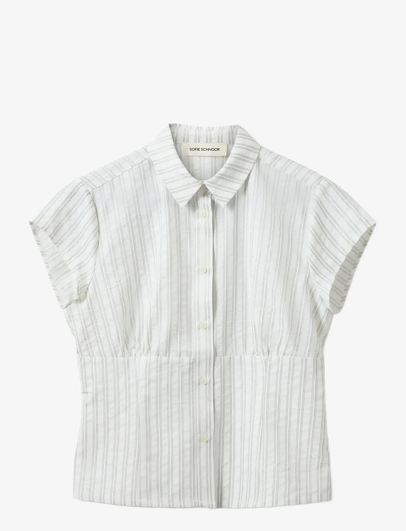 Sofie Schnoor - LILYANSW STRIPED SLIM FIT SHIRT - kortærmede skjorter - off white / black stripe - 1