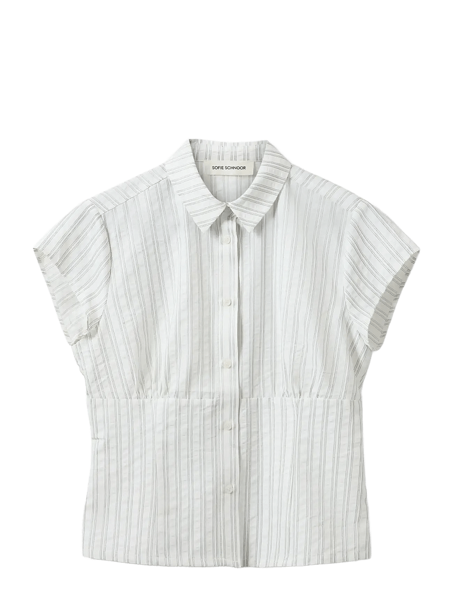 Sofie Schnoor - LILYANSW STRIPED SLIM FIT SHIRT - kortærmede skjorter - off white / black stripe - 1