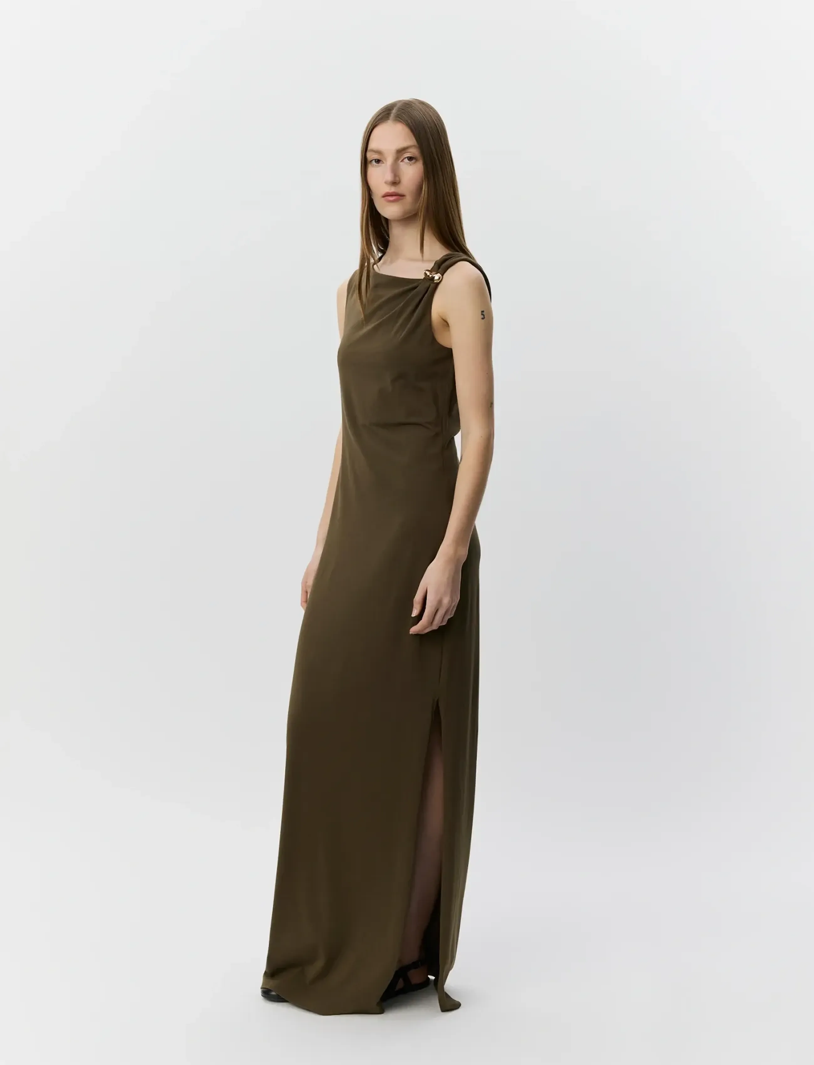 Sofie Schnoor - RAGNISW JERSEY MAXI DRESS - maxi kjoler - olive brown - 3