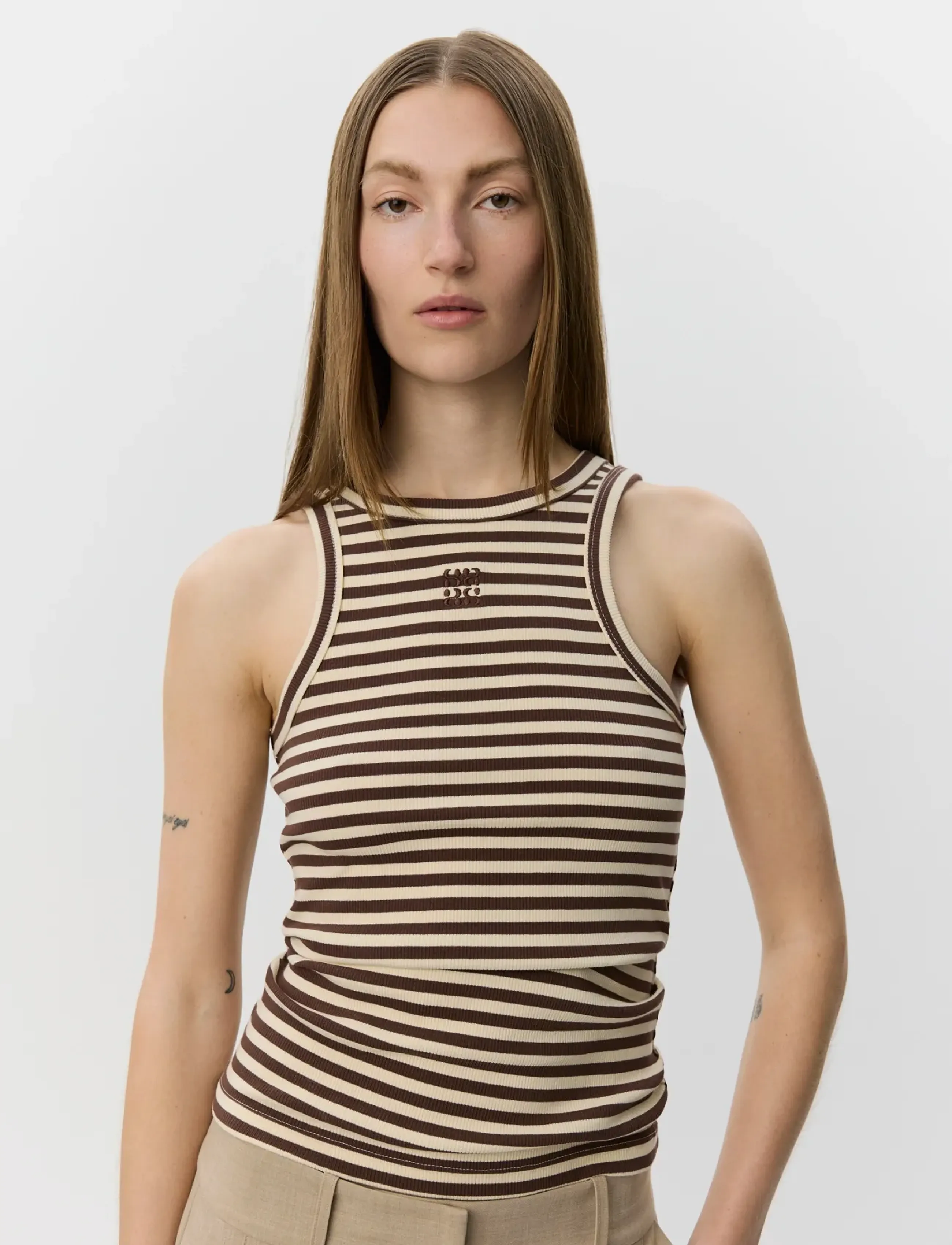 Sofie Schnoor BECASW STRIPED RIB TANK TOP - Varrukateta pluusid - BROWN STRIPED / brown