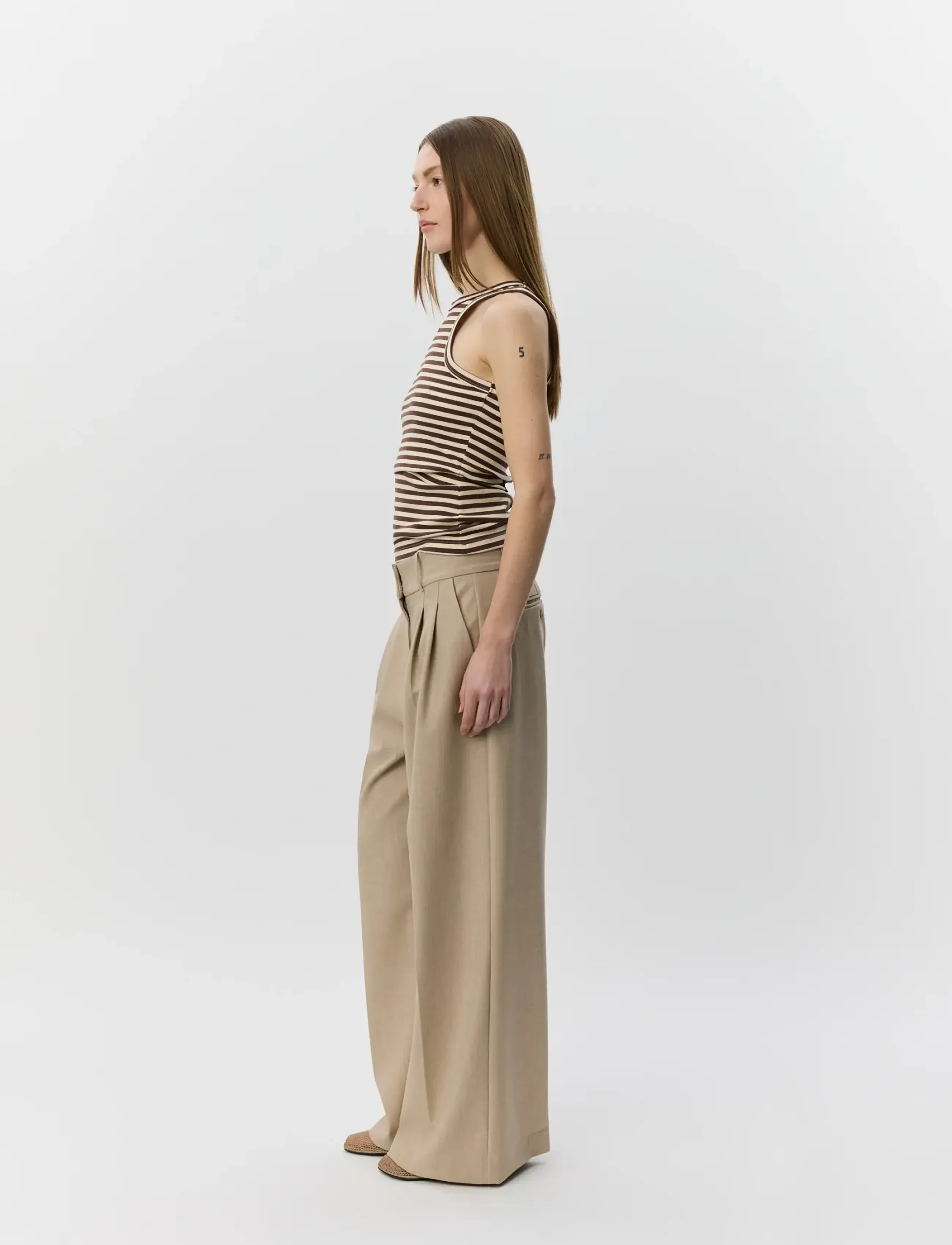 Sofie Schnoor - BECASW STRIPED RIB TANK TOP - sleeveless blouses - brown striped - 3