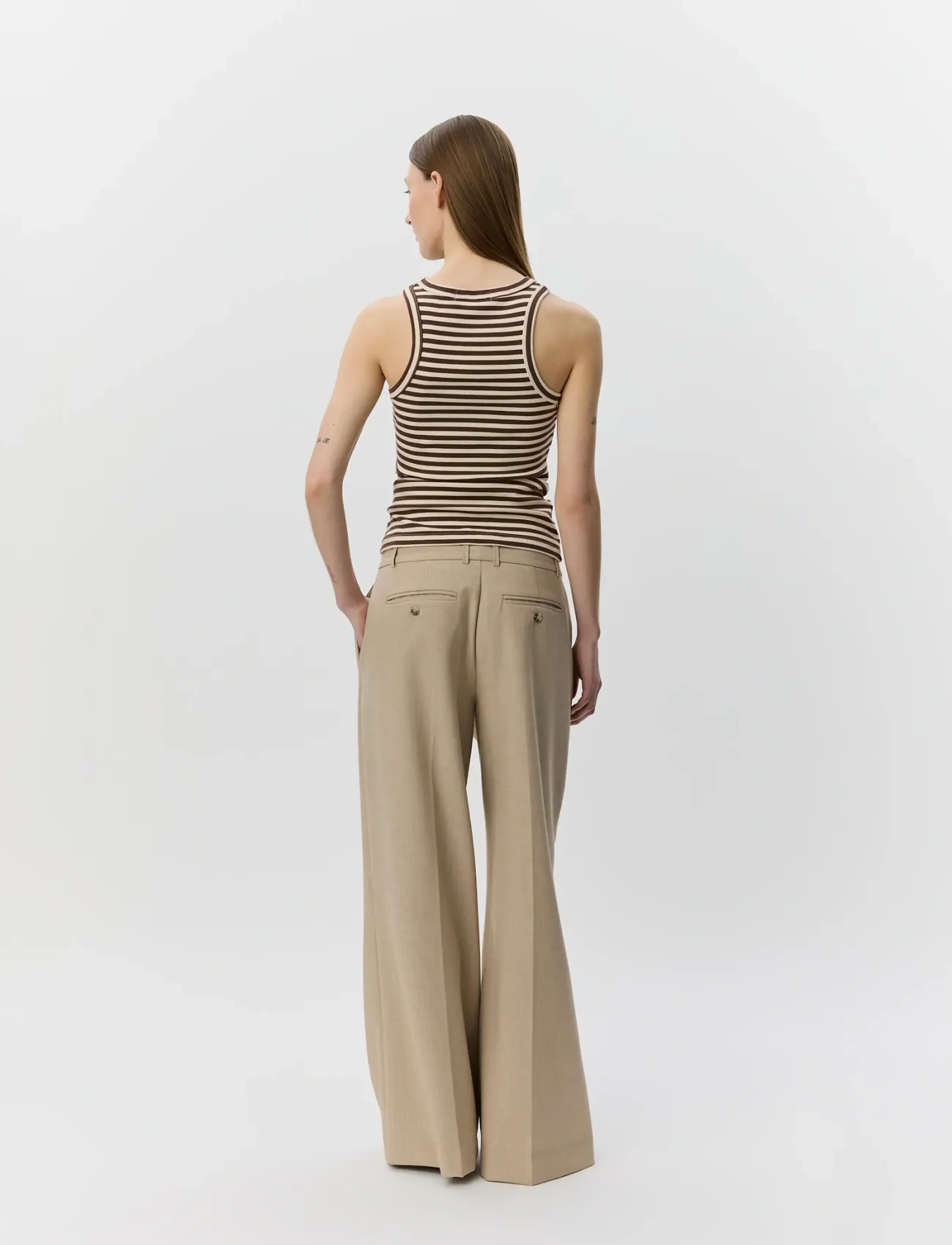 Sofie Schnoor - BECASW STRIPED RIB TANK TOP - sleeveless blouses - brown striped - 4