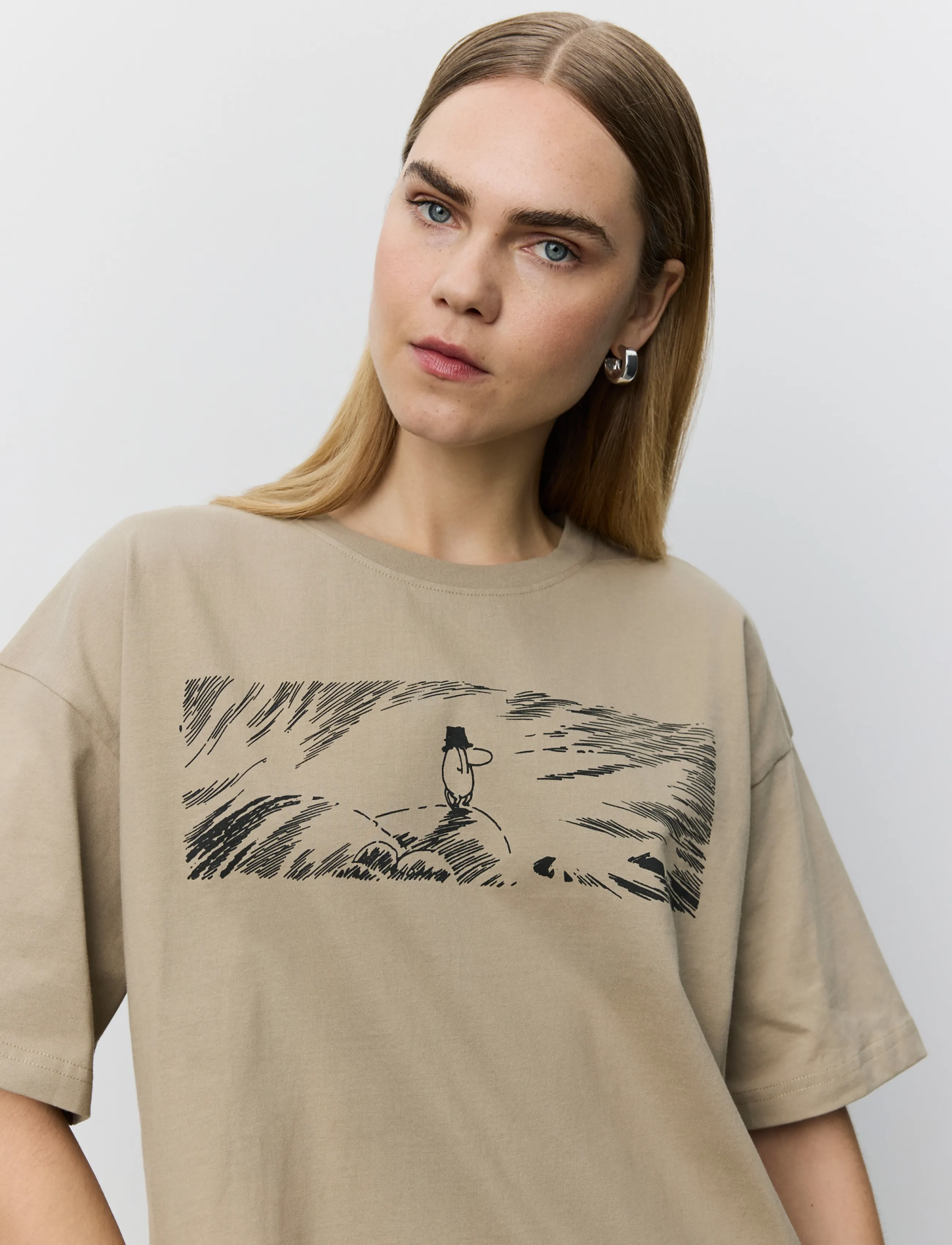 Sofie Schnoor Verinasw Moomin Boxy T-Shirt, Kvinder, Moomin Boxy T-shirt, Beige, Str: XL