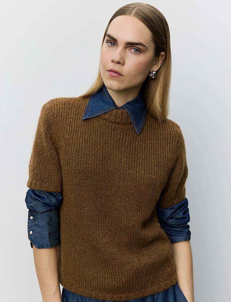 Sofie Schnoor - SAGASW SHORT SLEEVE KNIT SWEATER - dark brown - 0