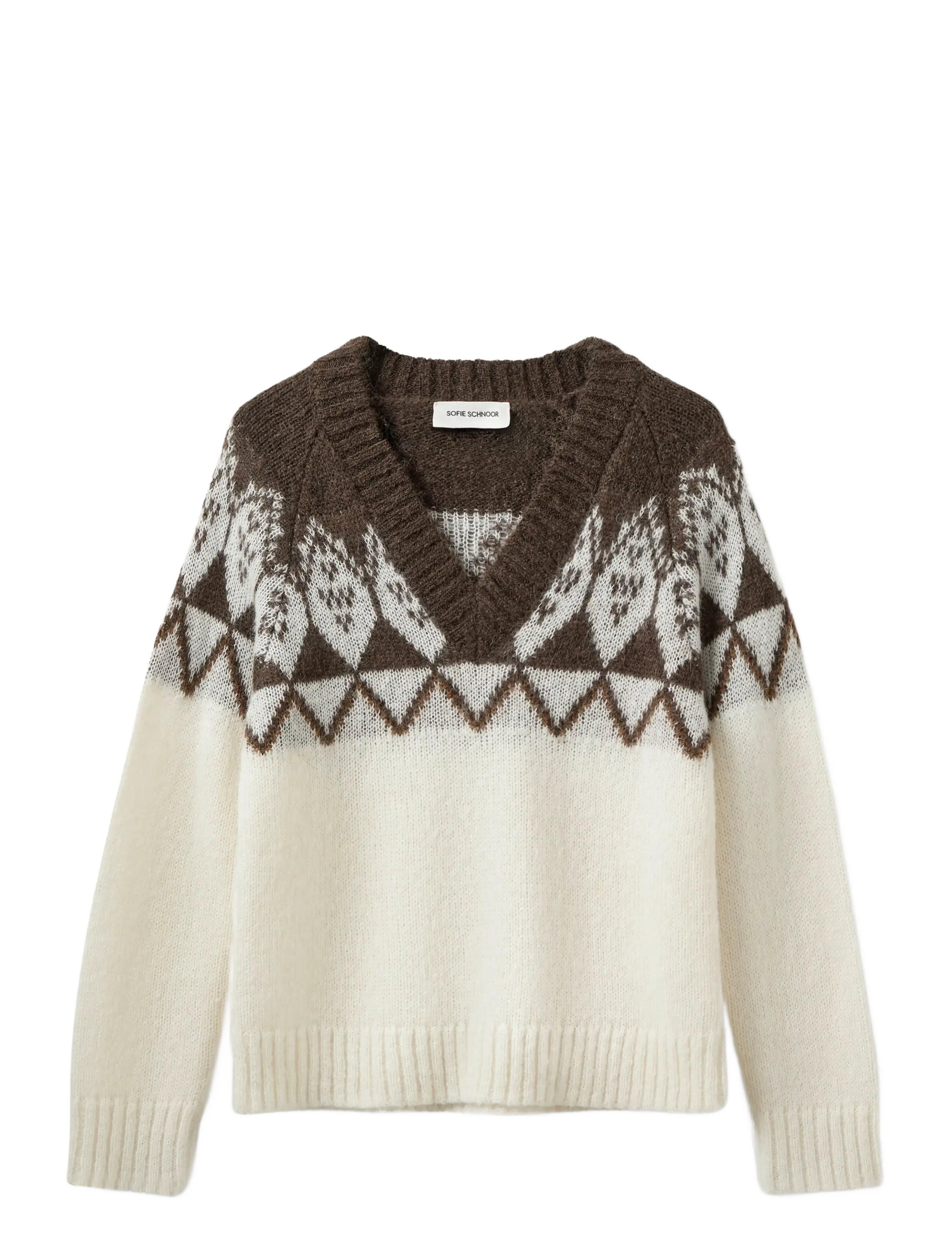 Sofie Schnoor ALLEGRASW V-NECK KNIT SWEATER - Strik - OFF WHITE - BROWN / cream