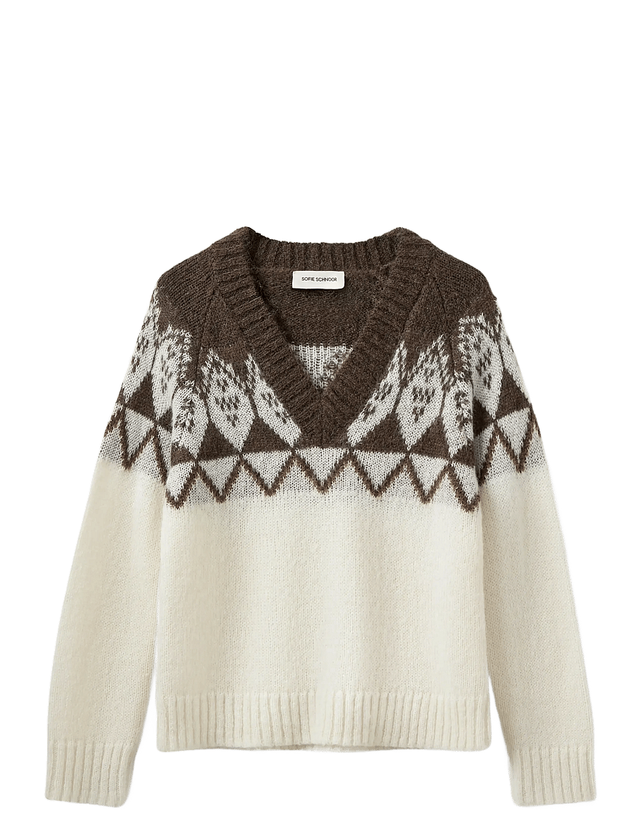 Sofie Schnoor - ALLEGRASW V-NECK KNIT SWEATER - striktrøjer - off white - brown - 1