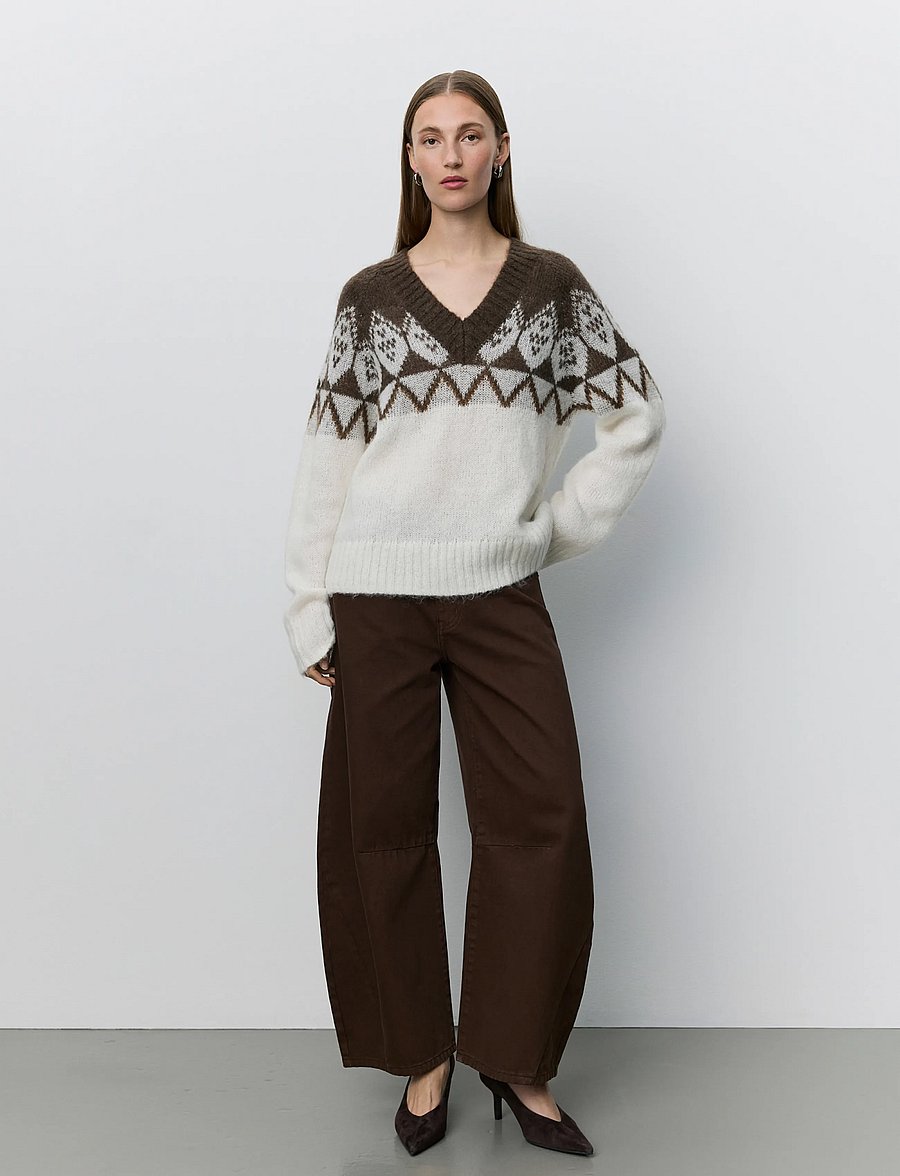 Sofie Schnoor - ALLEGRASW V-NECK KNIT SWEATER - striktrøjer - off white - brown - 5