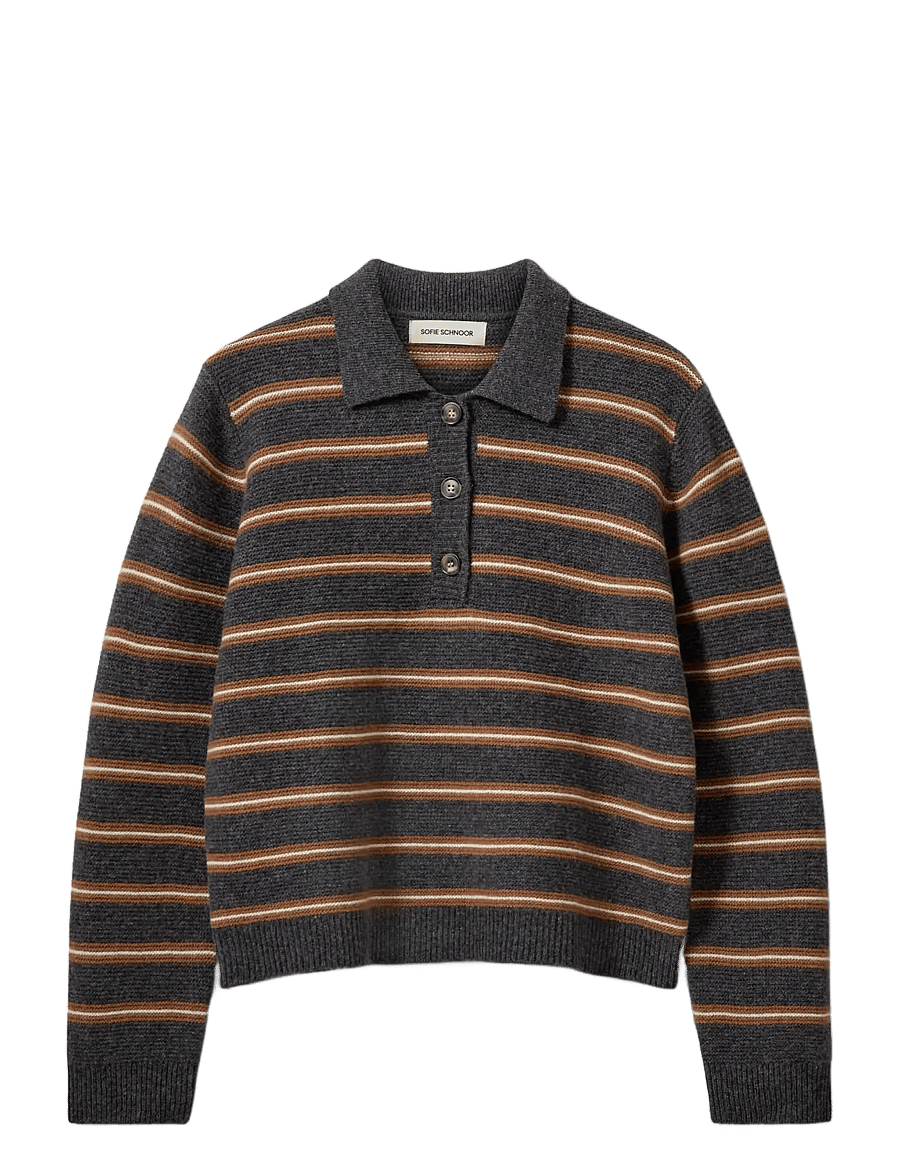 Sofie Schnoor - STORMASW STRIPED KNIT POLO - dark grey melange - 1