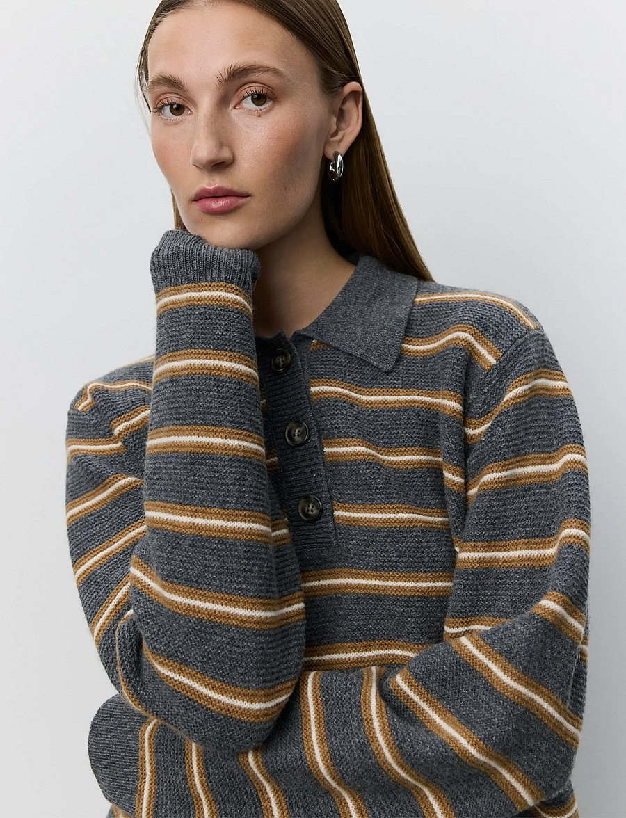 Sofie Schnoor - STORMASW STRIPED KNIT POLO - dark grey melange - 5