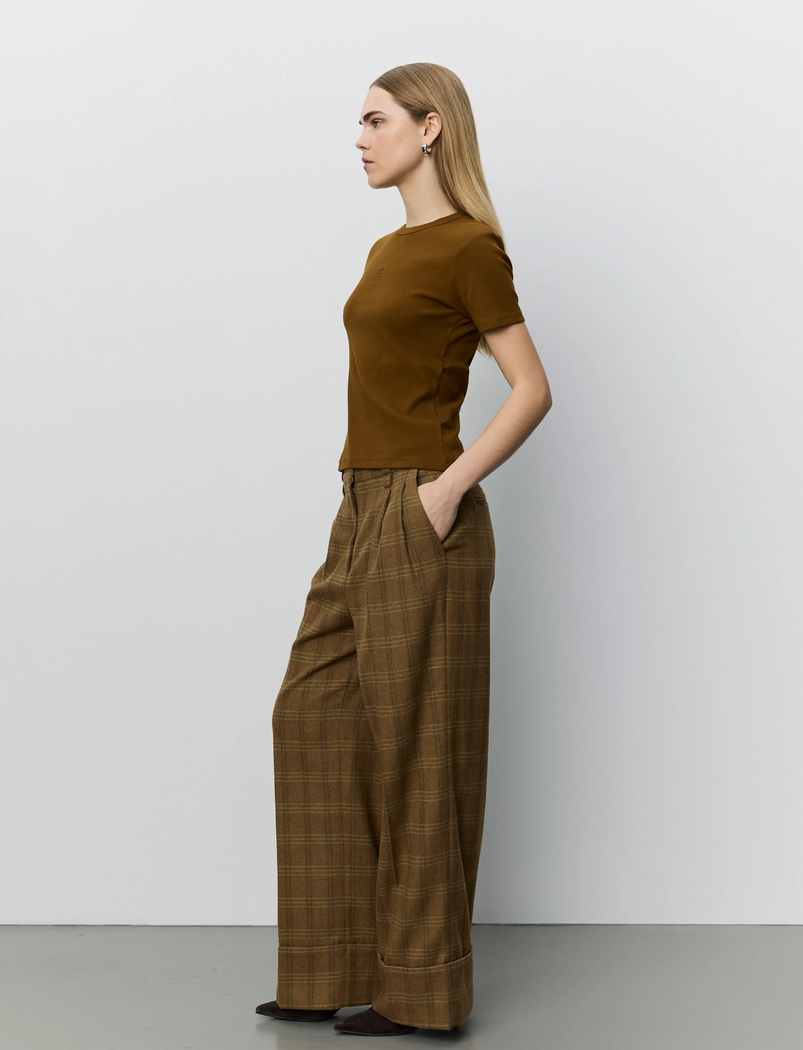 Sofie Schnoor - ROSANASW CHECKED WIDE LEG TROUSERS - maple brown check - 4