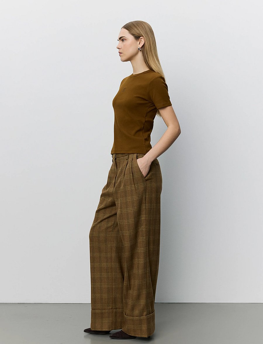 Sofie Schnoor - ROSANASW CHECKED WIDE LEG TROUSERS - anzugshosen - maple brown check - 4