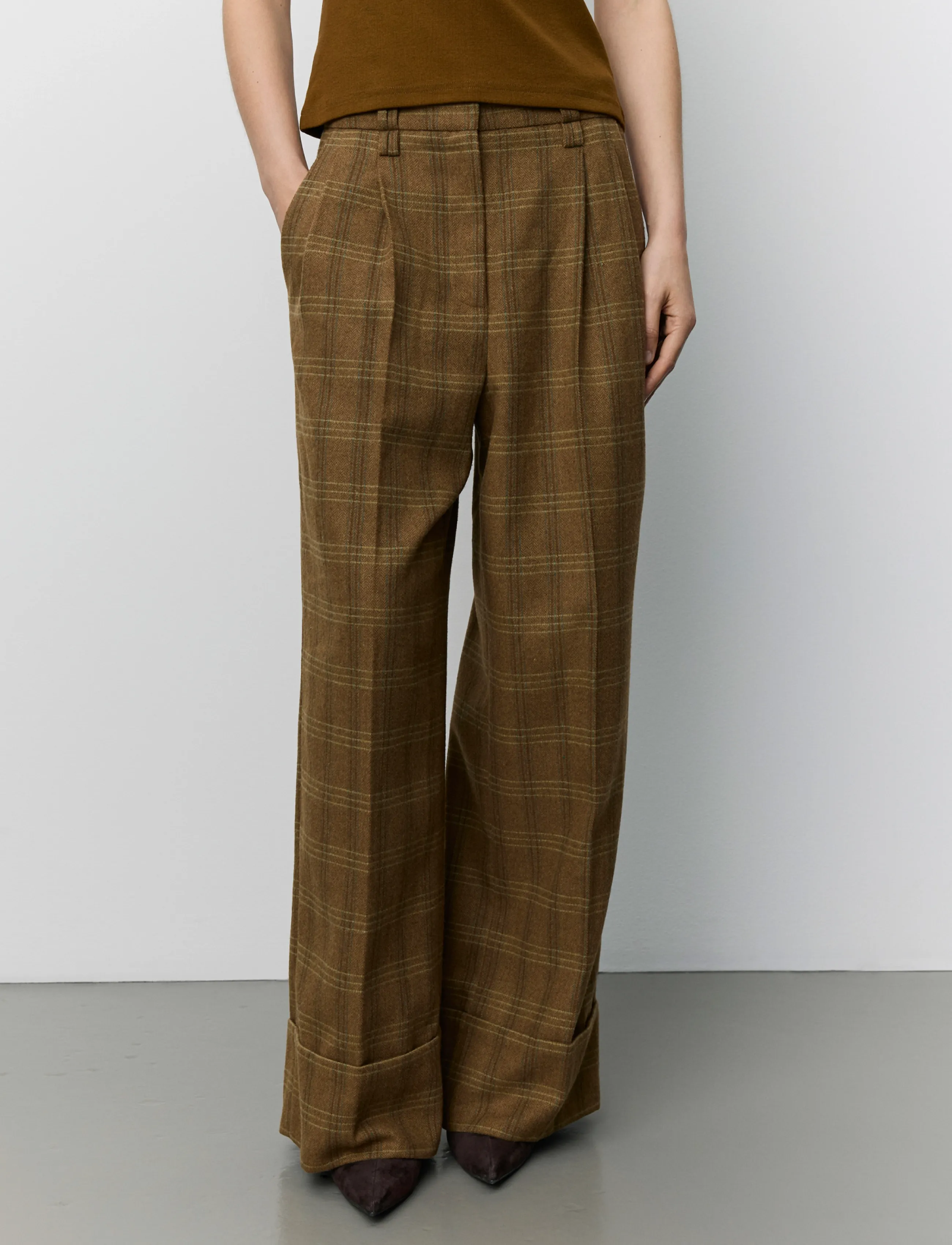 Sofie Schnoor - ROSANASW CHECKED WIDE LEG TROUSERS - maple brown check - 5