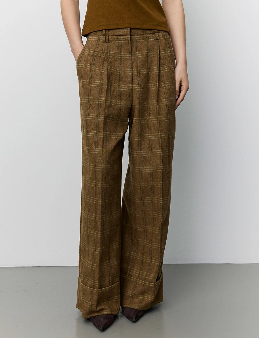 Sofie Schnoor - ROSANASW CHECKED WIDE LEG TROUSERS - anzugshosen - maple brown check - 5