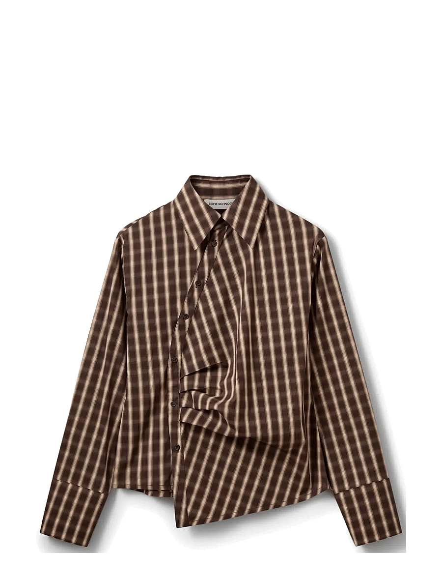 Sofie Schnoor - PAIGESW ASYMMETRIC SHIRT - pikkade varrukatega särgid - brown check - 0