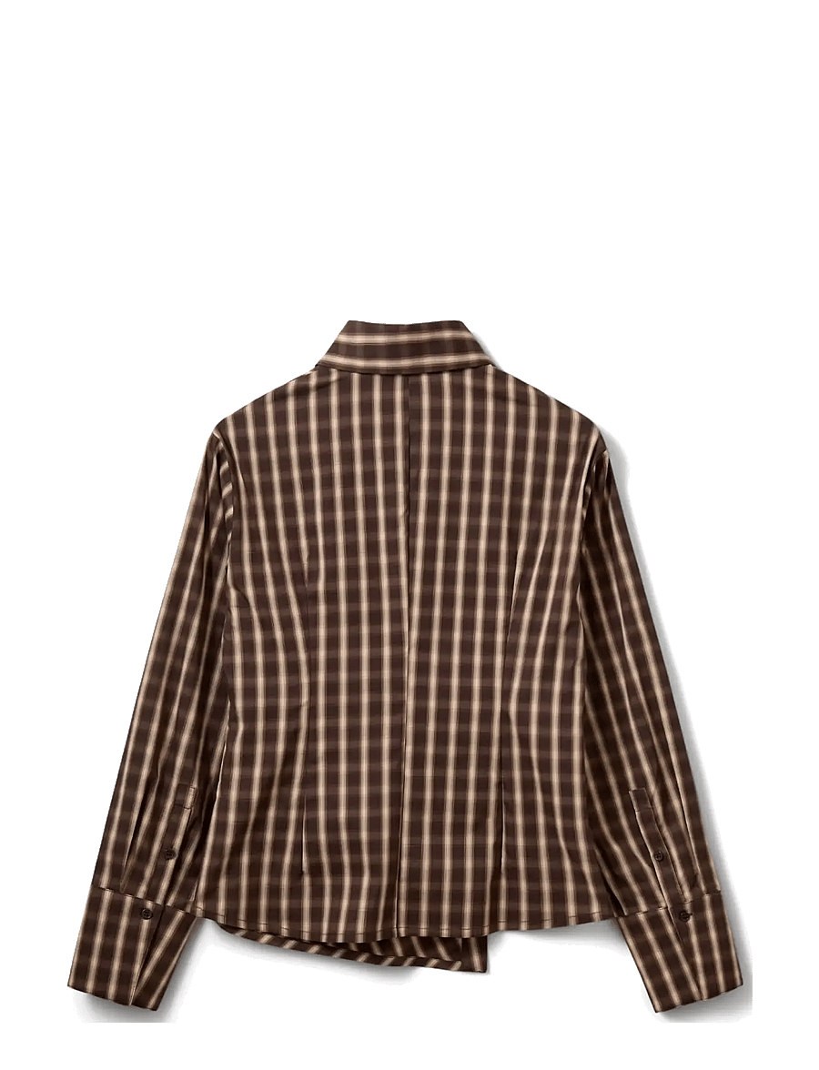 Sofie Schnoor - PAIGESW ASYMMETRIC SHIRT - pikkade varrukatega särgid - brown check - 1