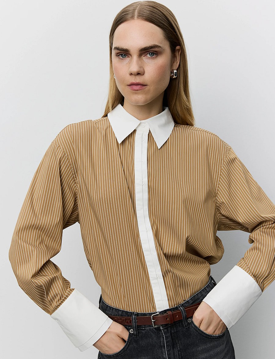 Sofie Schnoor - ALLISONSW DOUBLE-CUFF SHIRT - langærmede skjorter - maple brown striped - 0