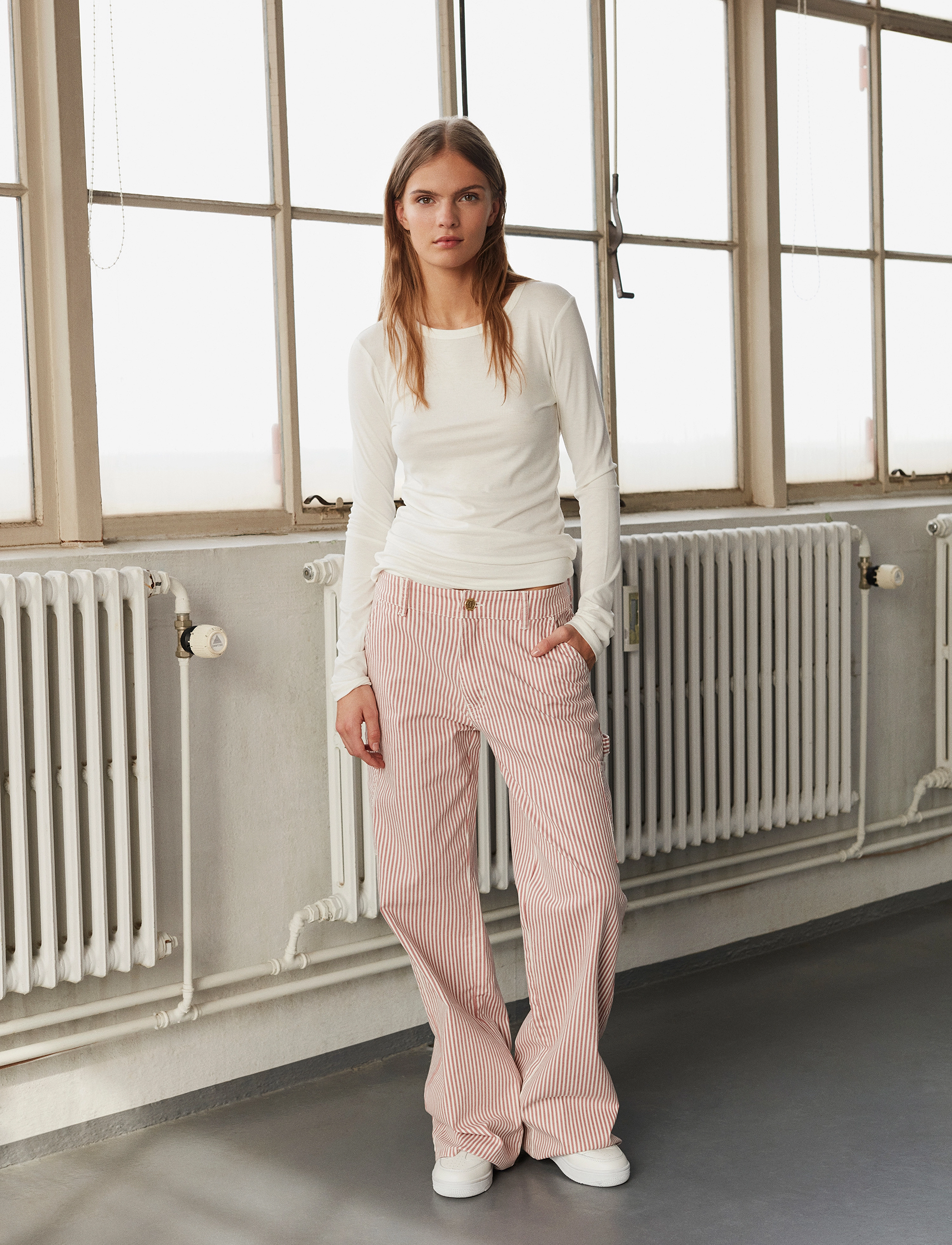 Sofie Schnoor Gittesw Trousers, Kvinder, Stribede Wide-Leg Cargo Bukser, Rød, Str: XS