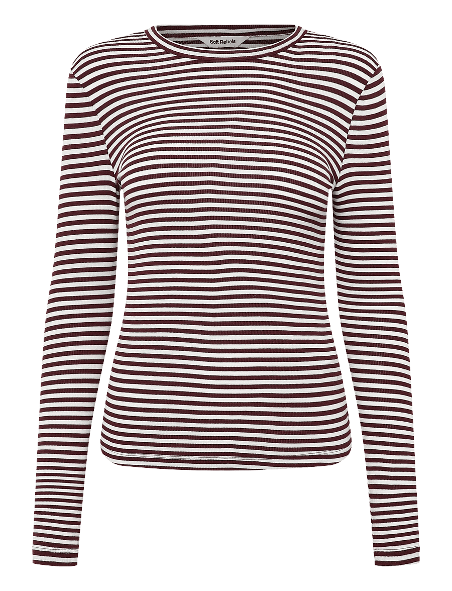 Soft Rebels - SRFenja Stripe O-neck Top - langärmlige tops - 365 vinyard wine - 0
